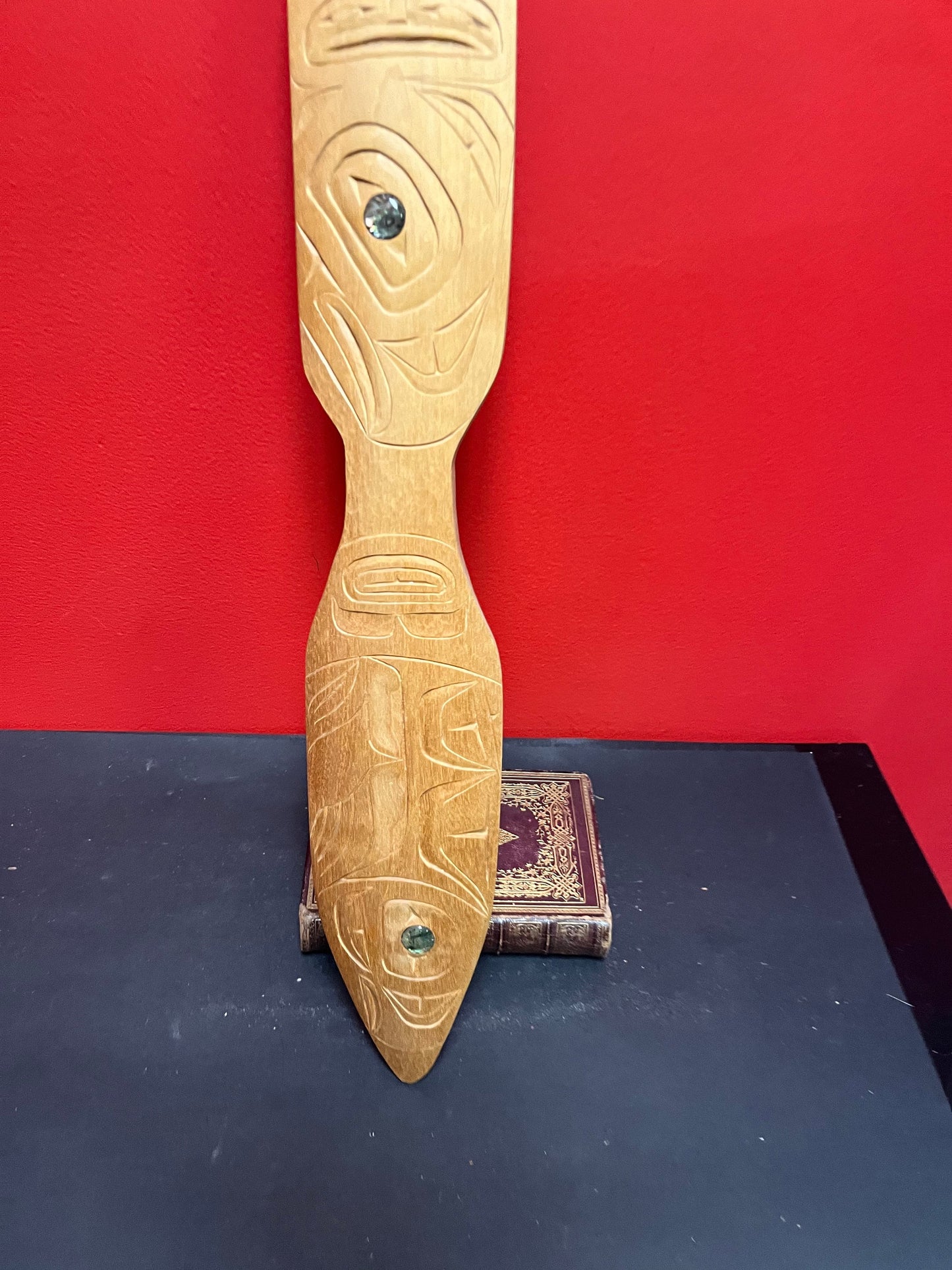 22 x 3.5 fabulous Indigenous first nations pacific northwest coast Cedar eagle salmon plaque paddle with abalone eyes  - wow wow