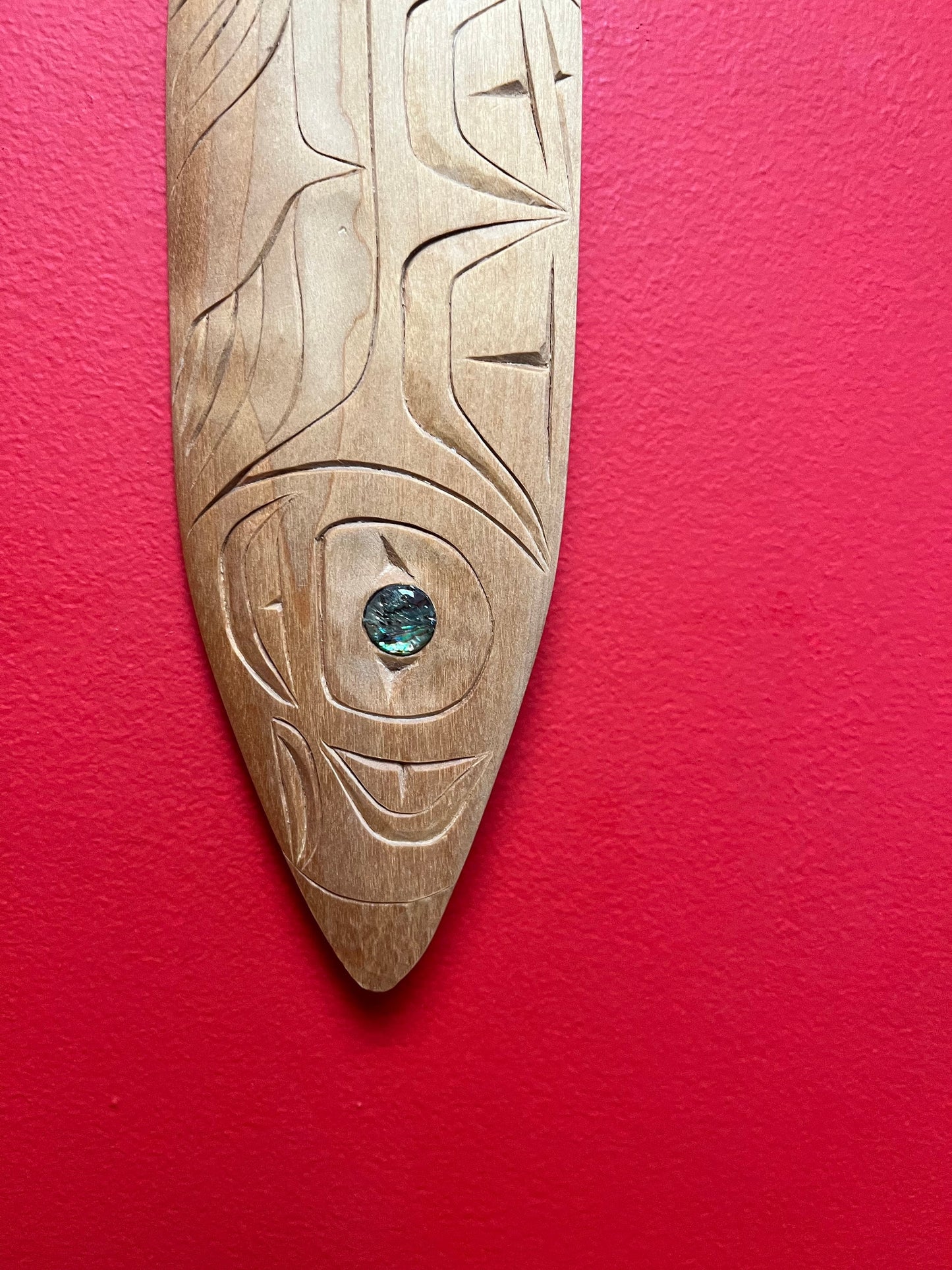 22 x 3.5 fabulous Indigenous first nations pacific northwest coast Cedar eagle salmon plaque paddle with abalone eyes  - wow wow