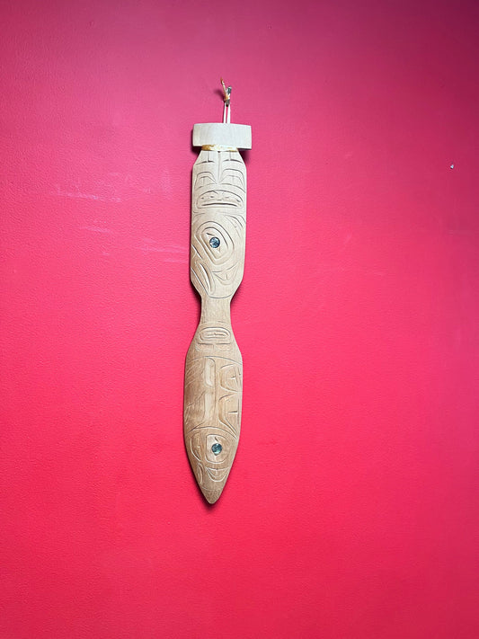 22 x 3.5 fabulous Indigenous first nations pacific northwest coast Cedar eagle salmon plaque paddle with abalone eyes  - wow wow