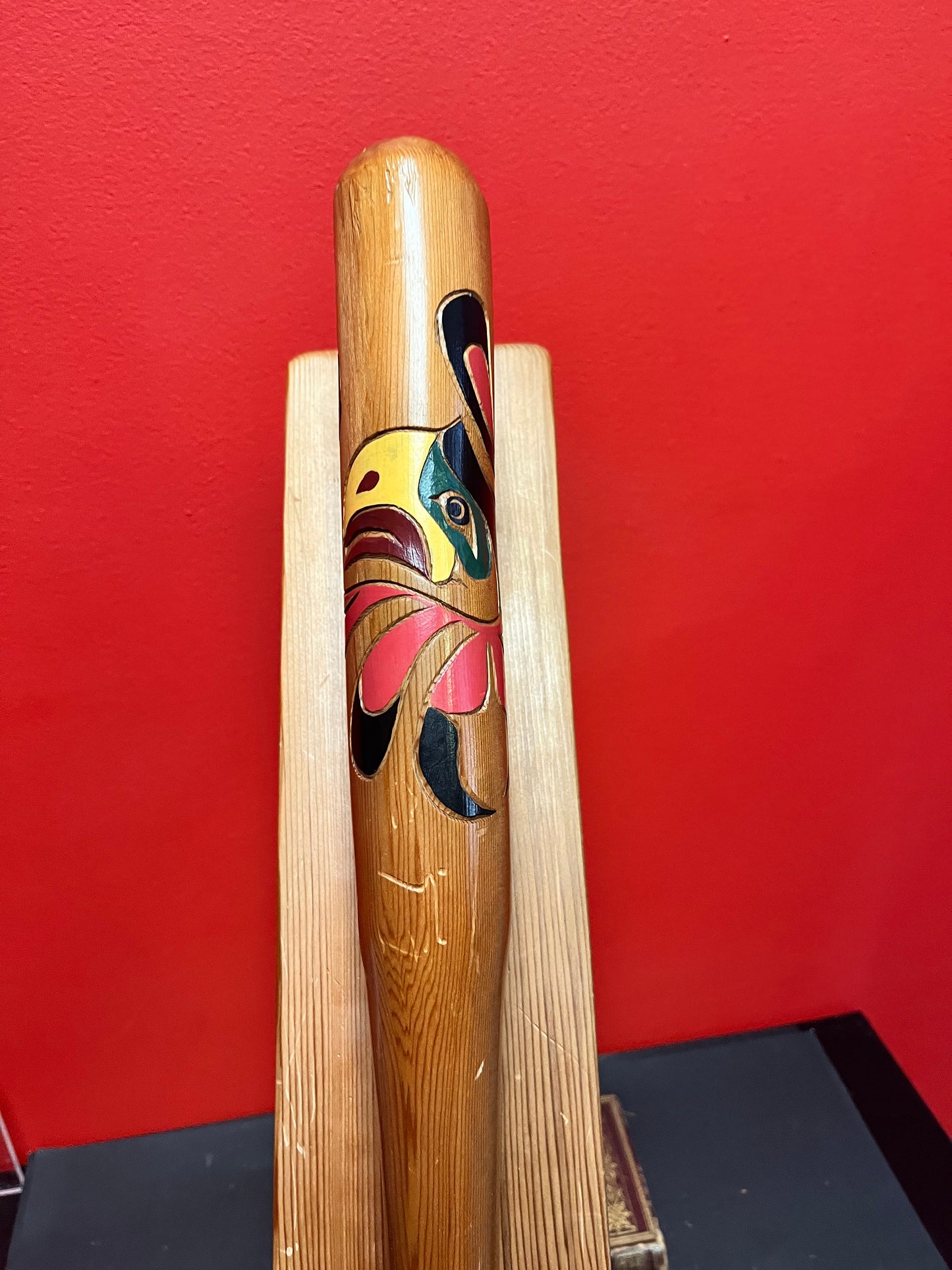 19 x 7 x 4 high authentic indigenous first nations pacific north west coast signed baseball bat on stand  super unique and cool