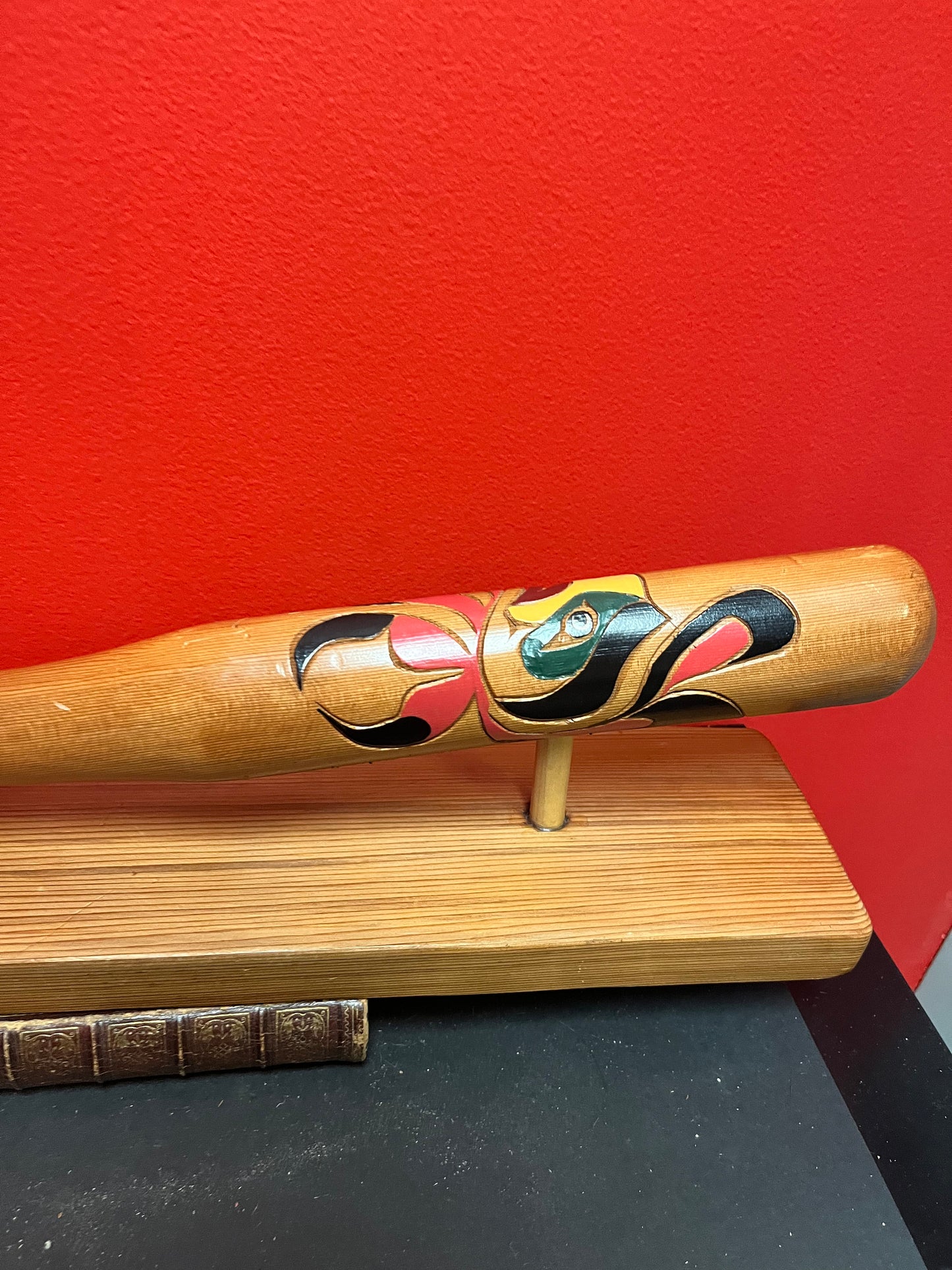 19 x 7 x 4 high authentic indigenous first nations pacific north west coast signed baseball bat on stand  super unique and cool
