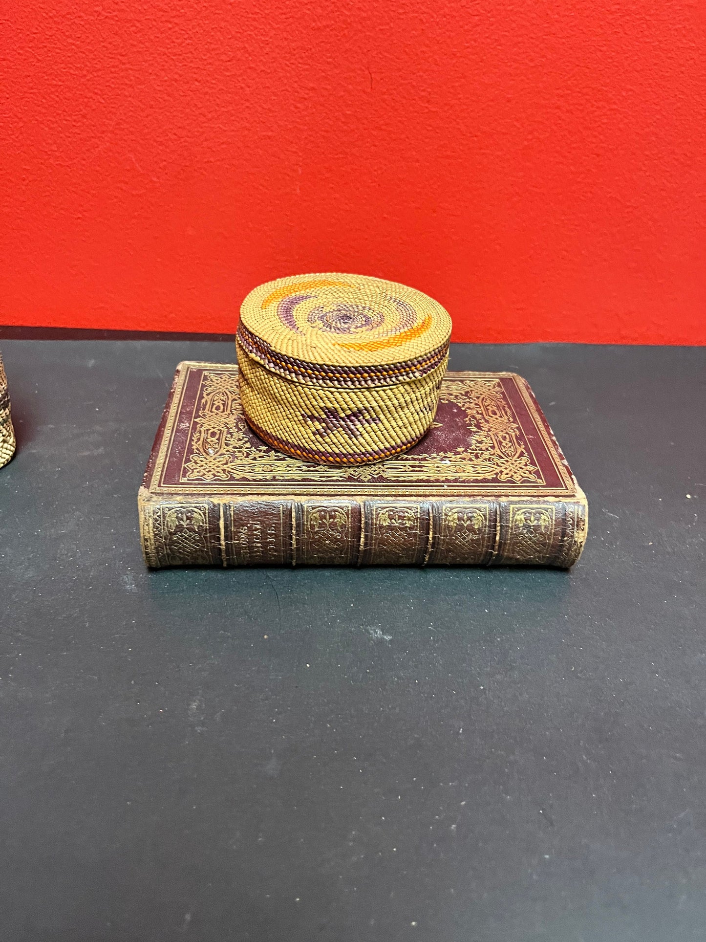 3 1/2 x 2 high tightly woven stunning Indigenous, first nations pacific northwest coast antique basket   fabulous condition