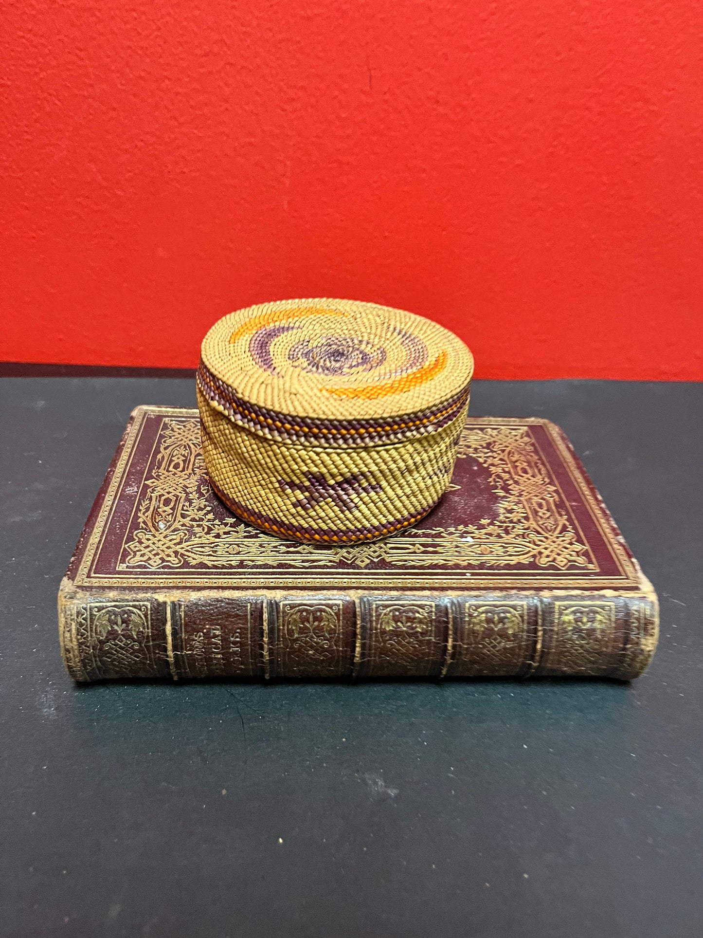 3 1/2 x 2 high tightly woven stunning Indigenous, first nations pacific northwest coast antique basket   fabulous condition