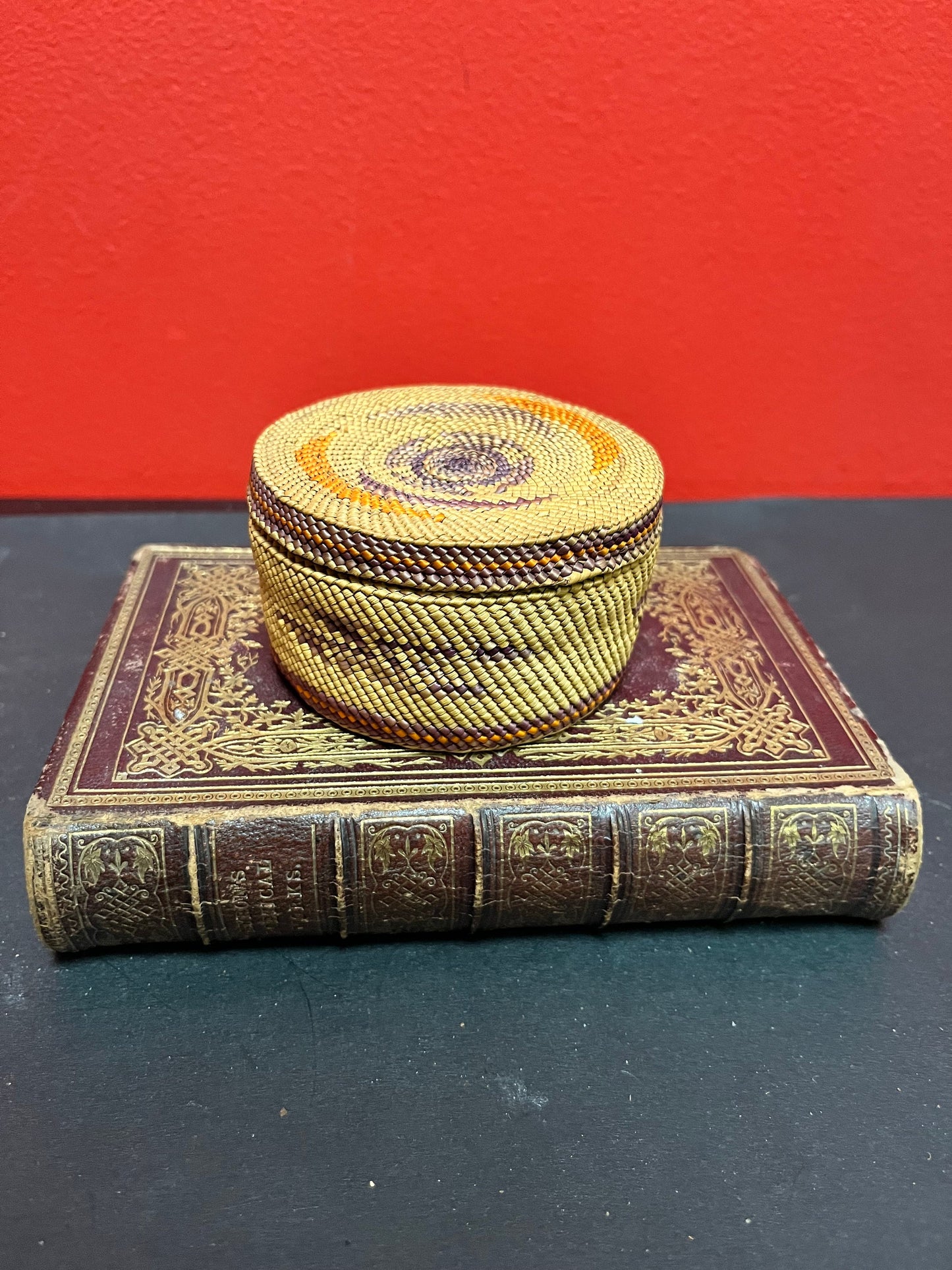 3 1/2 x 2 high tightly woven stunning Indigenous, first nations pacific northwest coast antique basket   fabulous condition