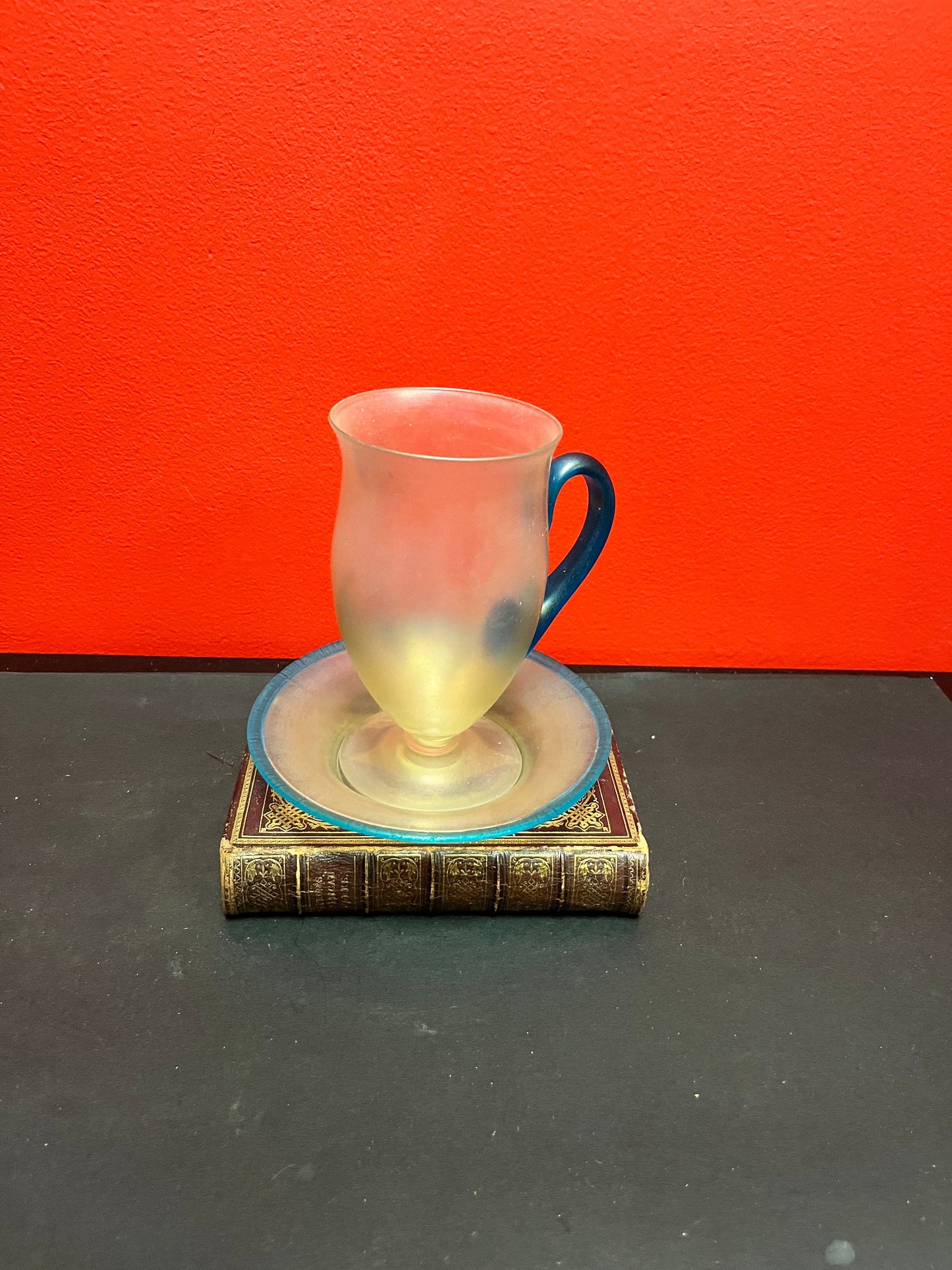 Stunning antique  Steuben cup and saucer  mint condition and both 6 inches  fabulous  mint condition set - wow