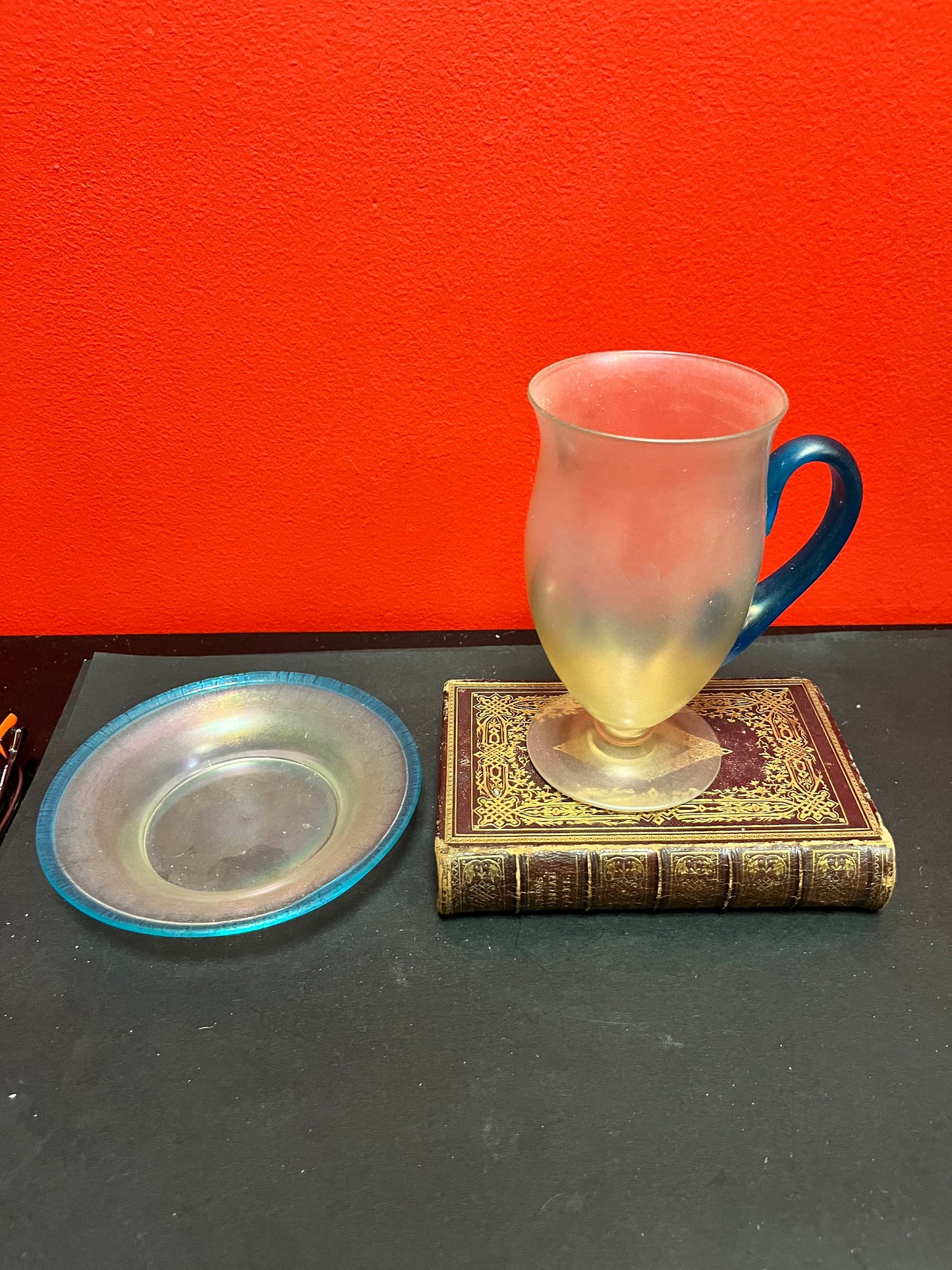 Stunning antique  Steuben cup and saucer  mint condition and both 6 inches  fabulous  mint condition set - wow