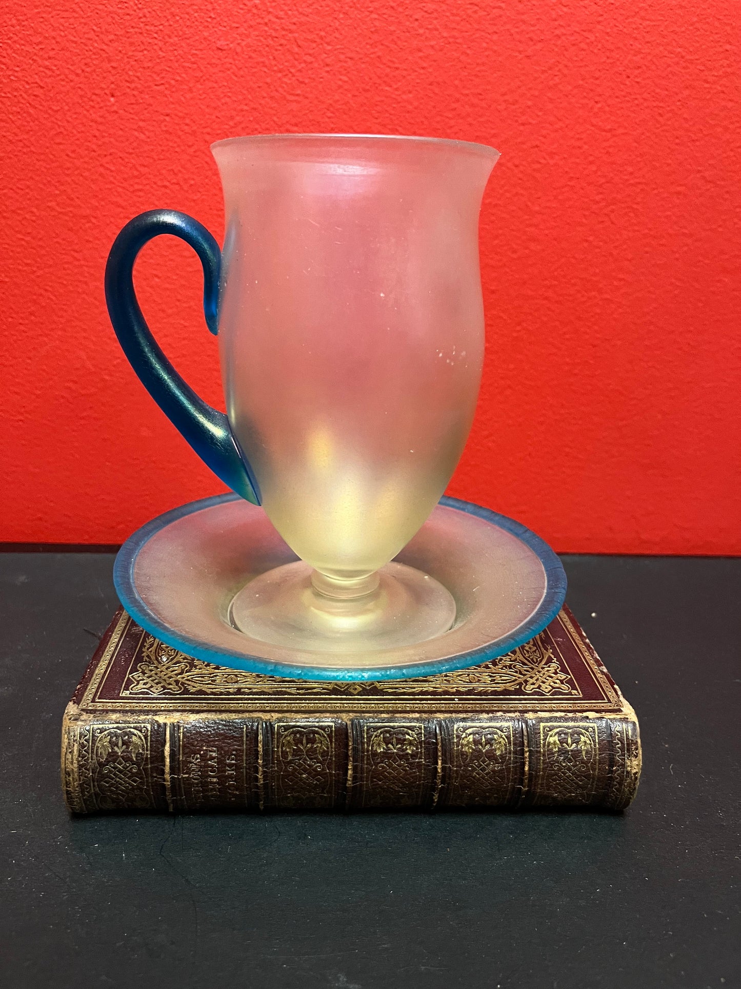 Stunning antique  Steuben cup and saucer  mint condition and both 6 inches  fabulous  mint condition set - wow