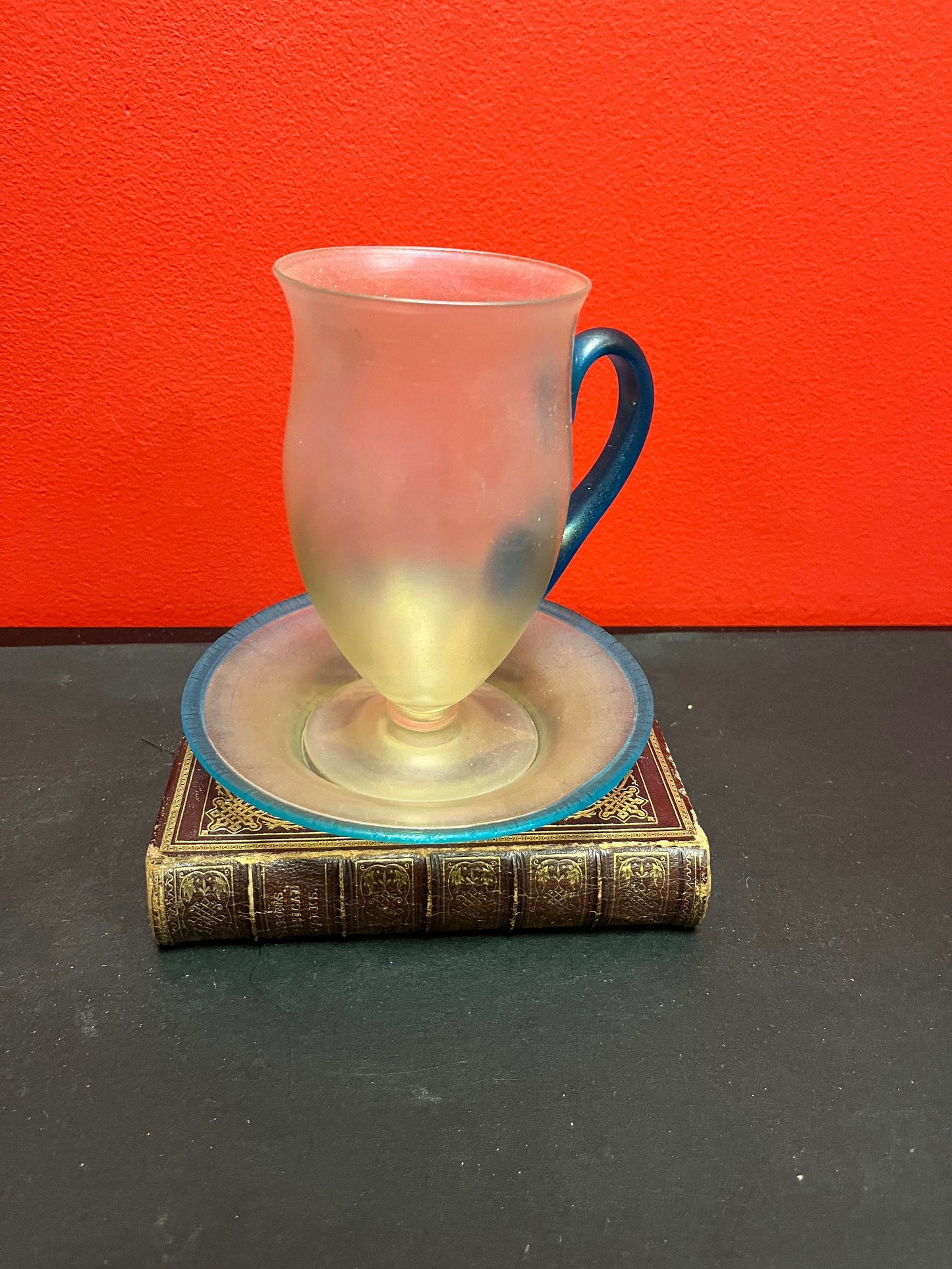 Stunning antique  Steuben cup and saucer  mint condition and both 6 inches  fabulous  mint condition set - wow