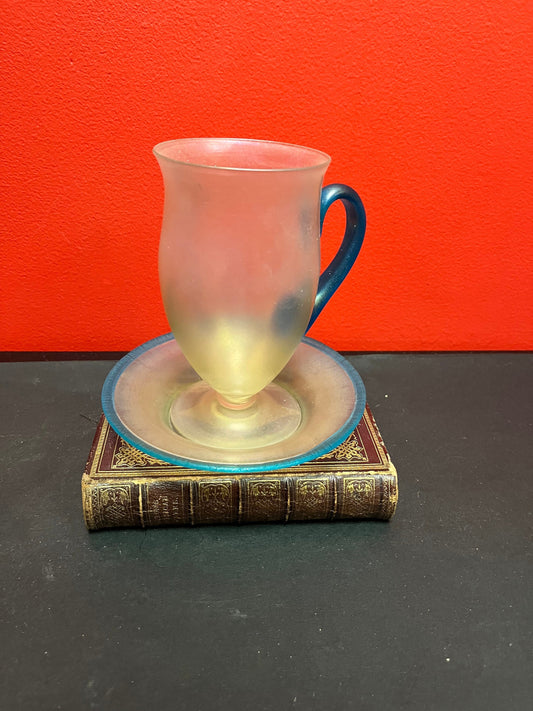 Stunning antique  Steuben cup and saucer  mint condition and both 6 inches  fabulous  mint condition set - wow