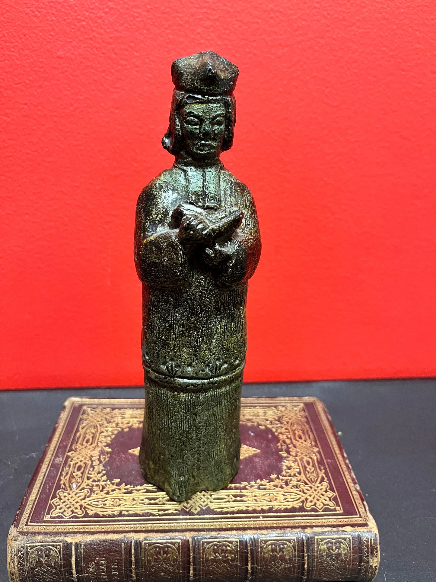 Very cool 8 inch European stone statue of a priest  unique in good condition