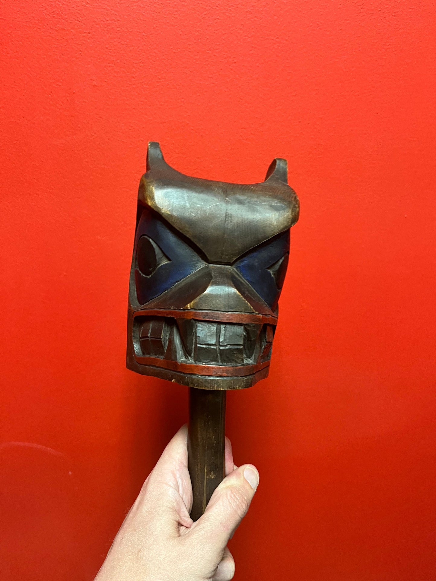 12 inches indigenous First Nations Pacific Northwest coast polychrome rattle  signed  lovely