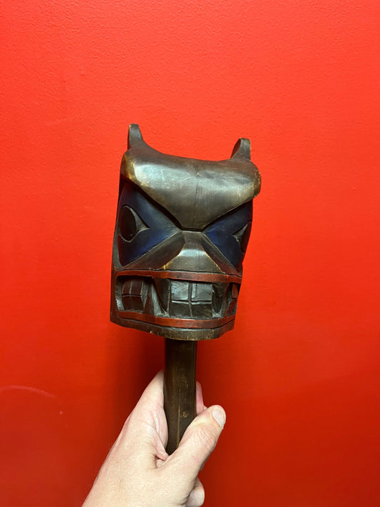 12 inches indigenous First Nations Pacific Northwest coast polychrome rattle  signed  lovely