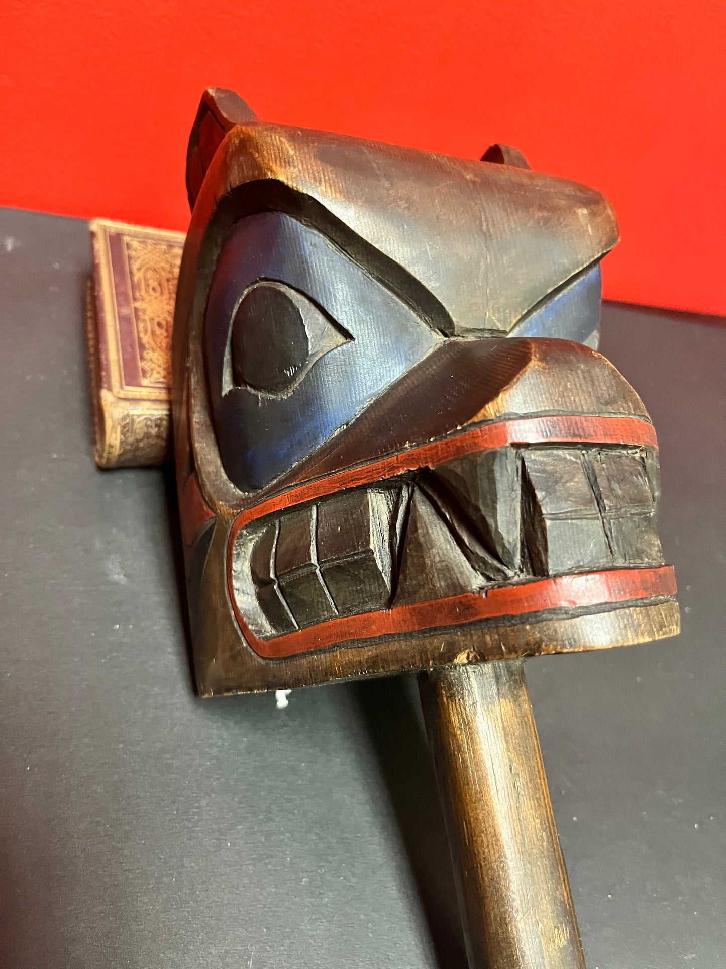 12 inches indigenous First Nations Pacific Northwest coast polychrome rattle  signed  lovely