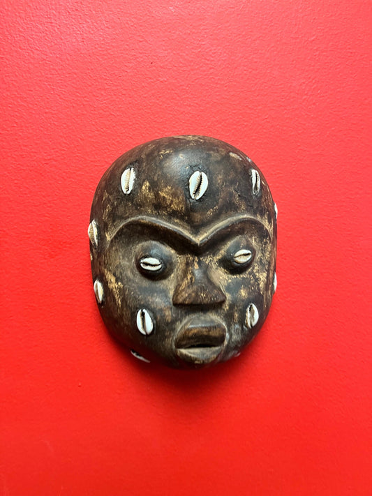Wonderful African antique very rare 6 x 5 mask with puka shells   wow