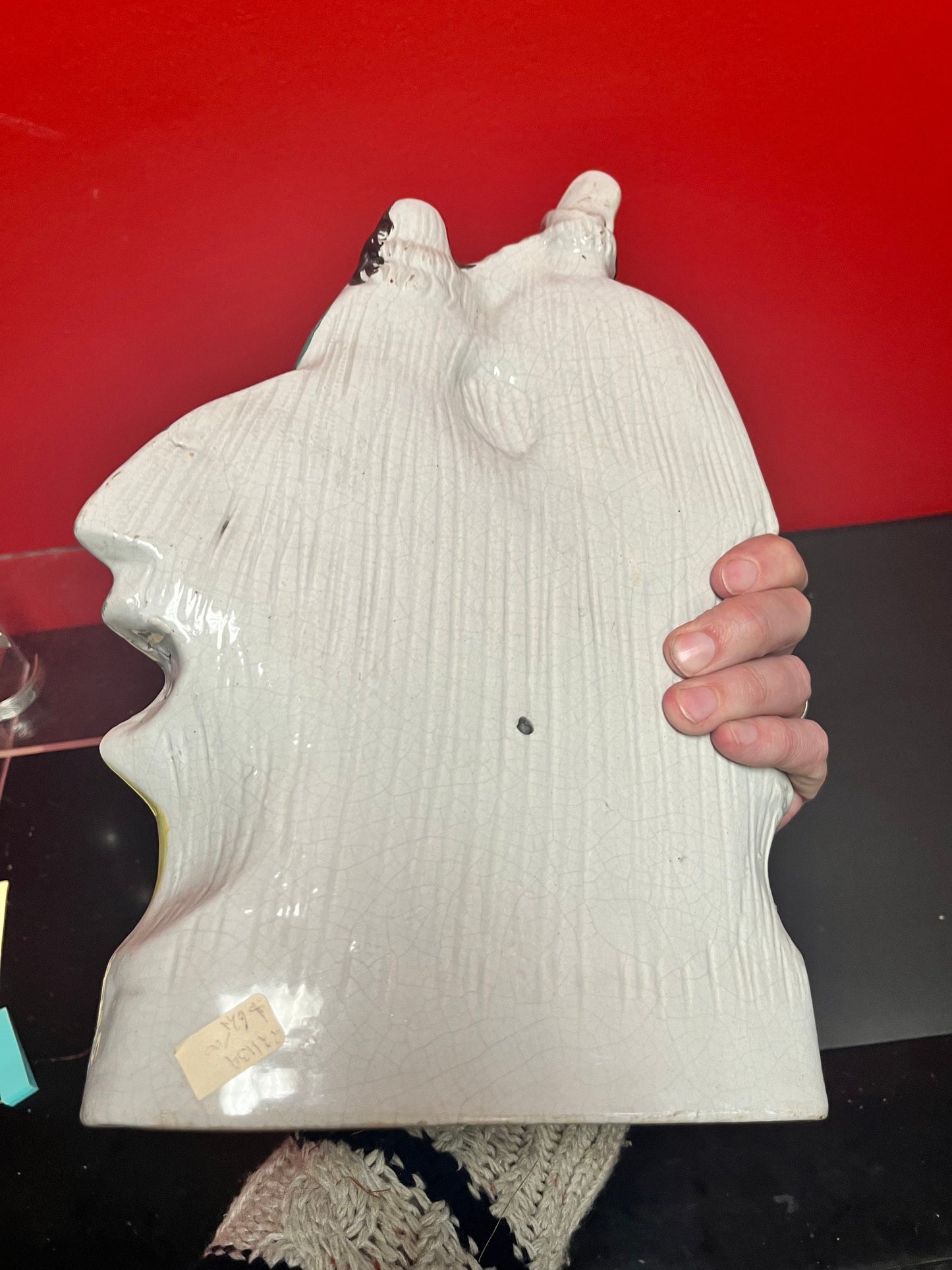 A fabulous, 15 inch high authentic English Staffordshire statue of a couple seated upon a clock  crazing - wow