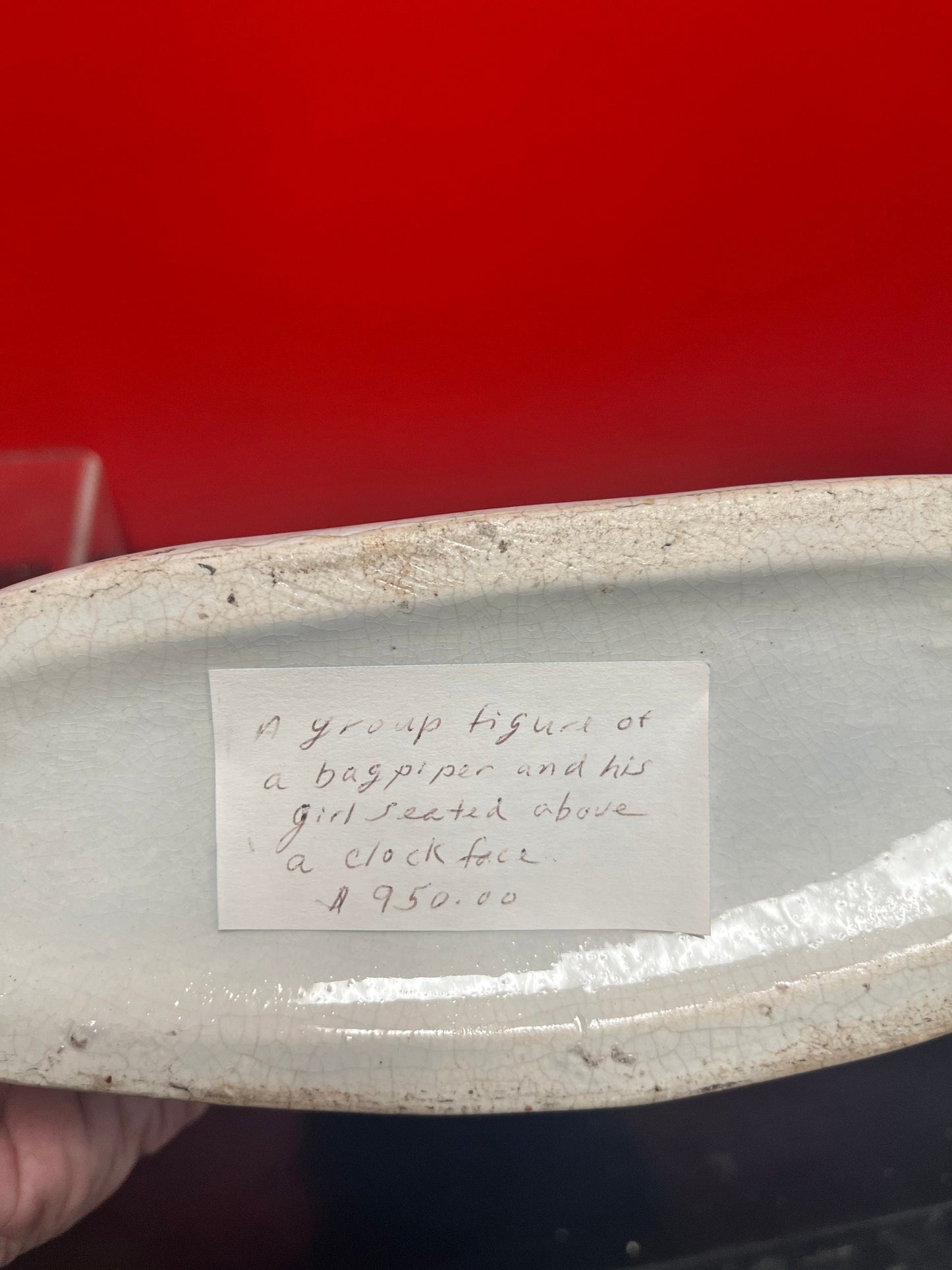 A fabulous, 15 inch high authentic English Staffordshire statue of a couple seated upon a clock  crazing - wow