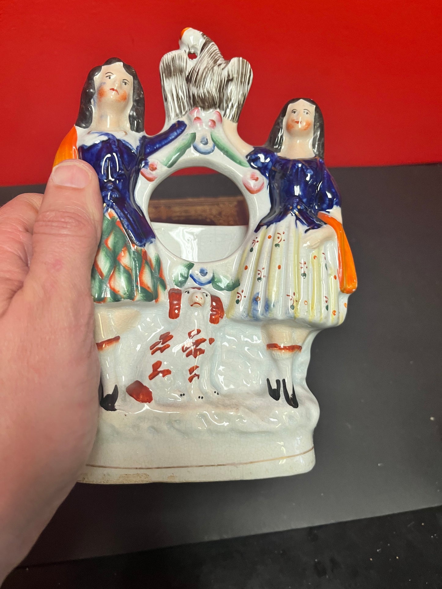 English antique 8 inch high authentic Staffordshire watch holder statue