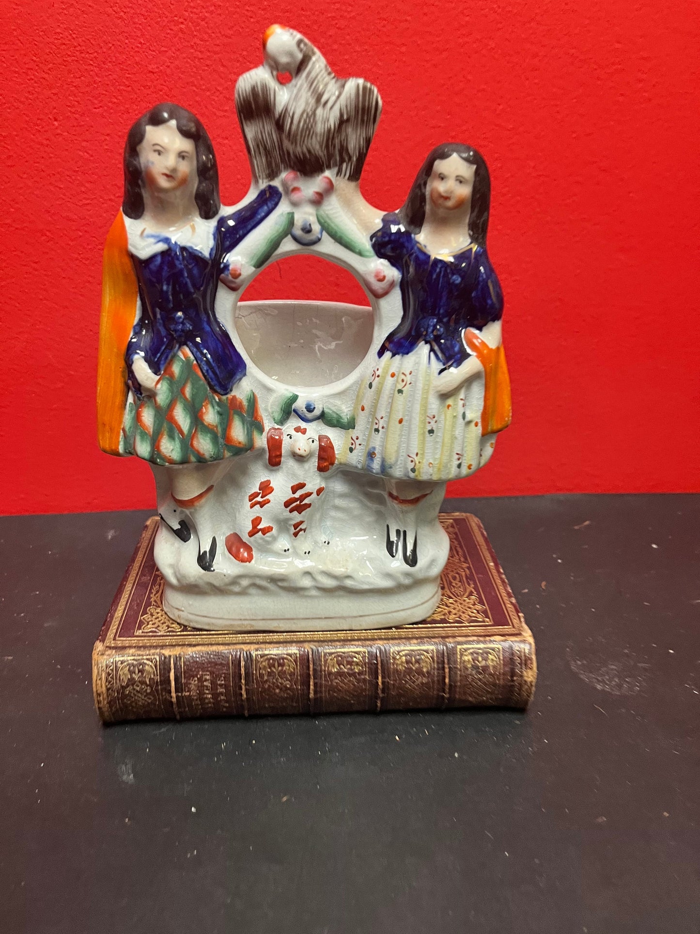 English antique 8 inch high authentic Staffordshire watch holder statue