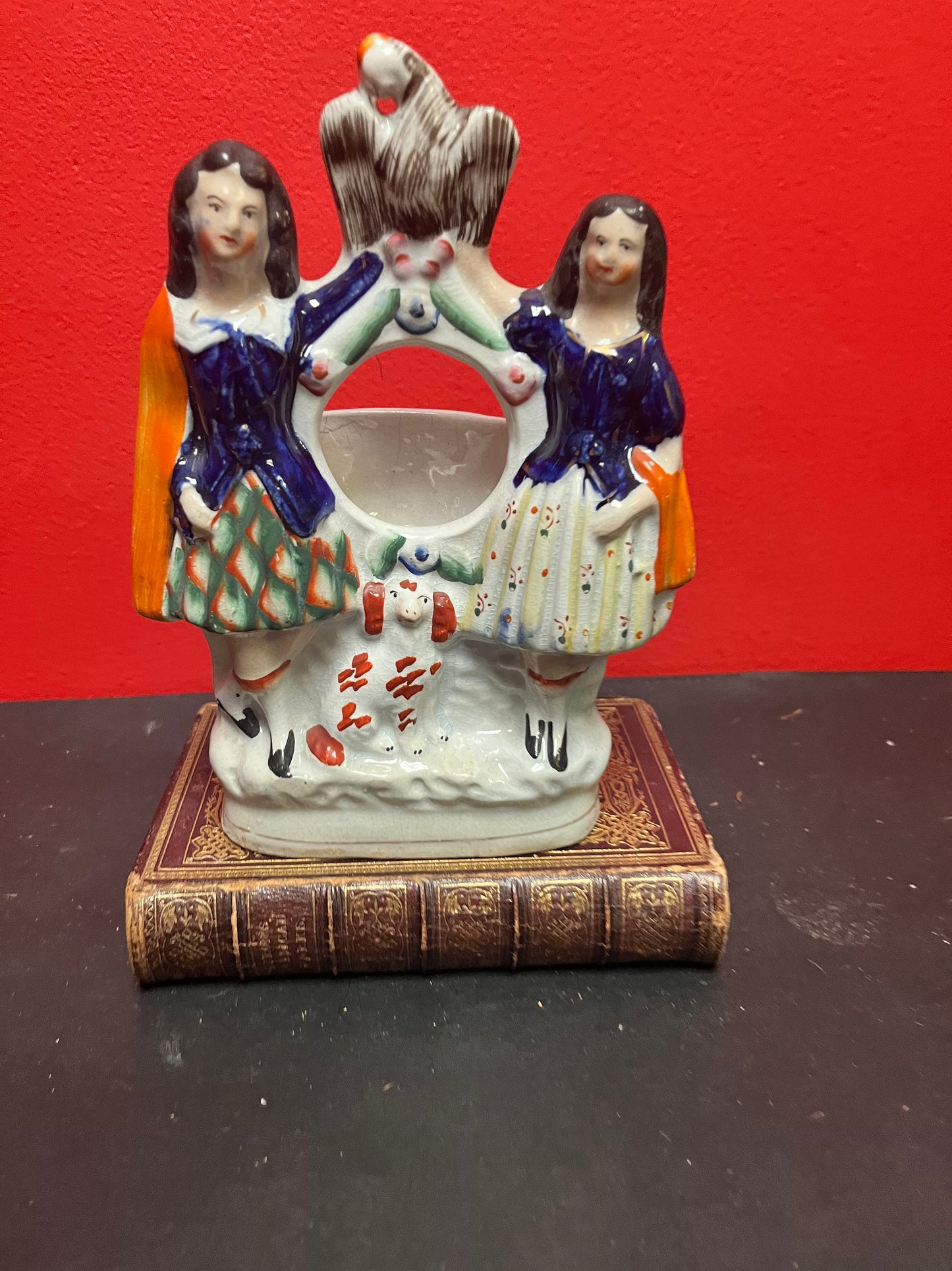 English antique 8 inch high authentic Staffordshire watch holder statue