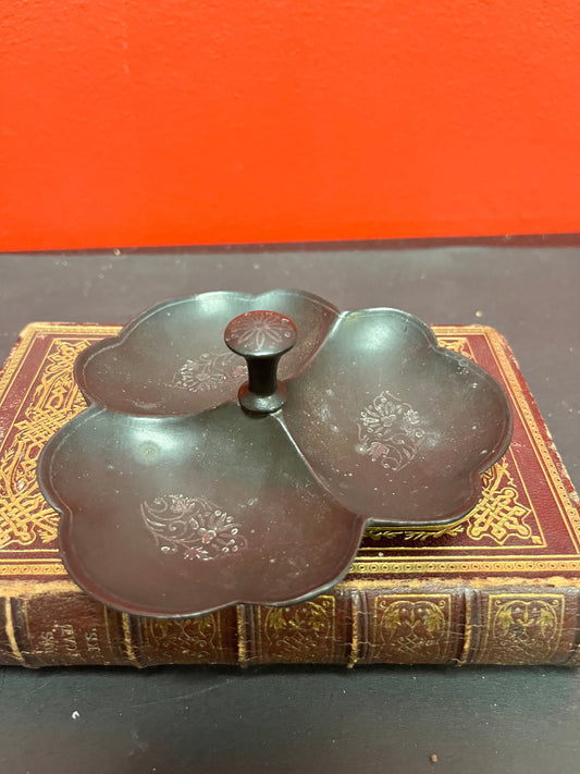 5 inch antique bronze engraved dish