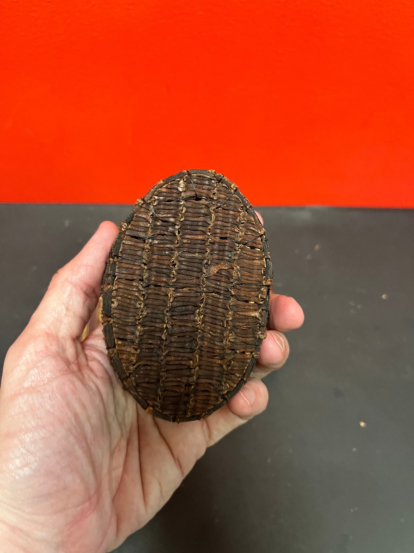 4 1/2 x 3 x 2 high antique unique indigenous First Nations bark basket  hmm  wow  cool piece