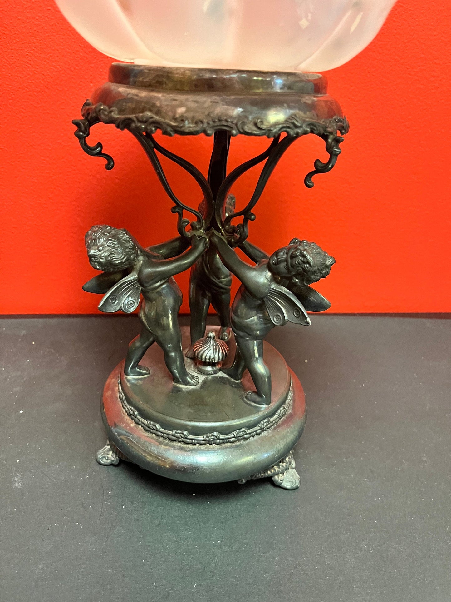 Stunning mid-19 century ruffle glass and silver plated cherub bridal basket  mint condition