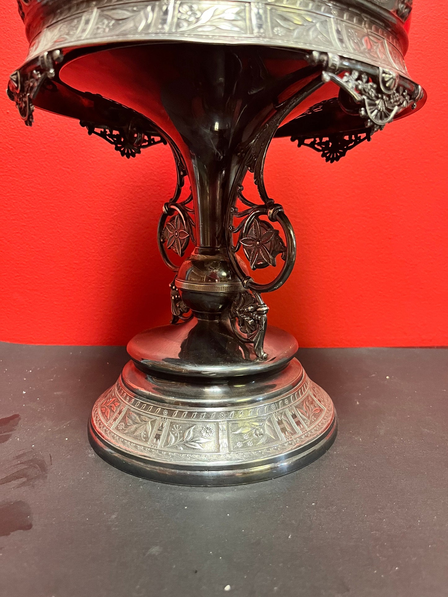 Stunning late 19 century cranberry glass and silver plate bridal basket on stand  wonderful condition  masterpiece