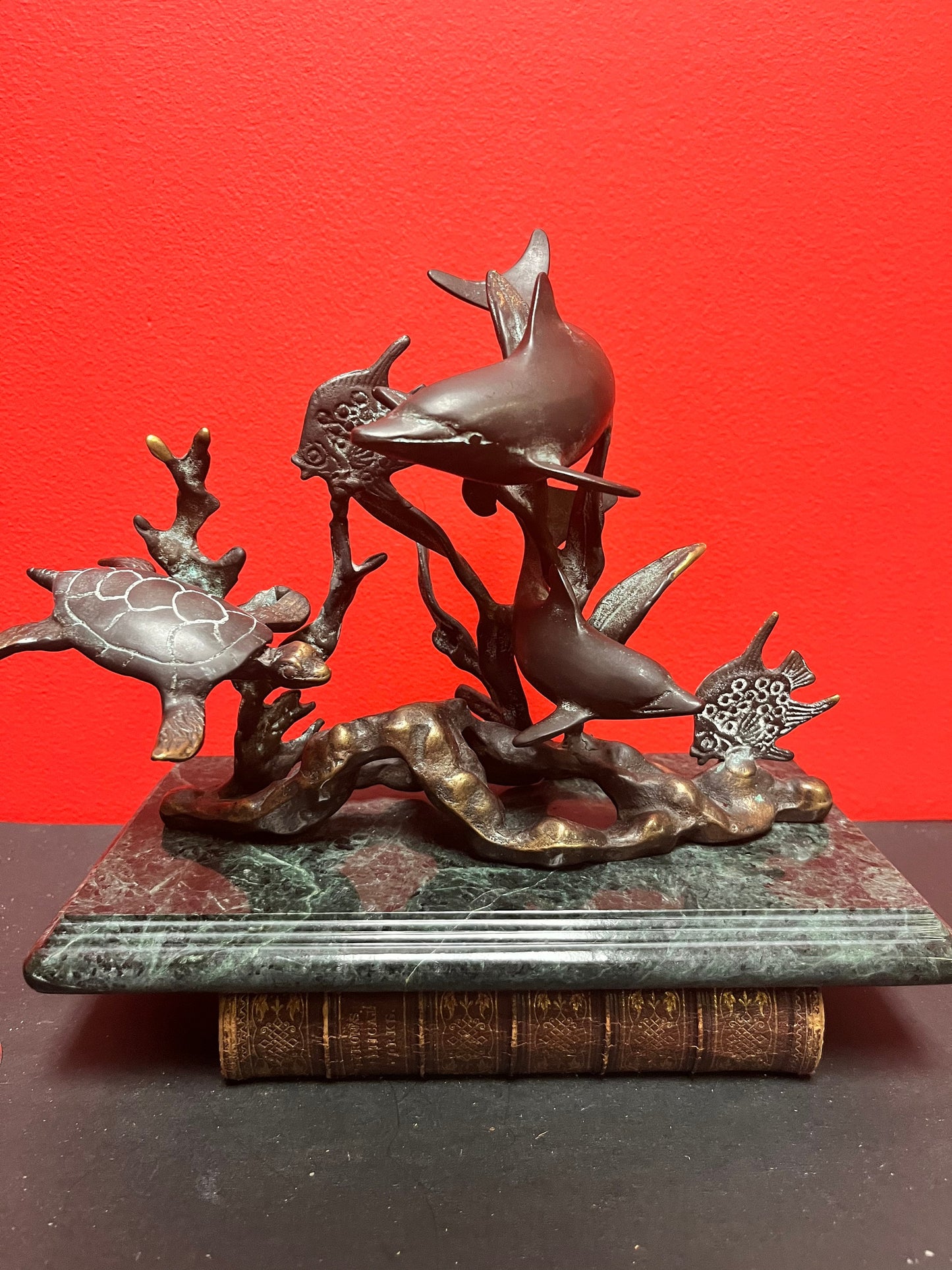 10 x5 x 8 inches high bronze American Aquarian scene on marble  wonderful quality  nice patina