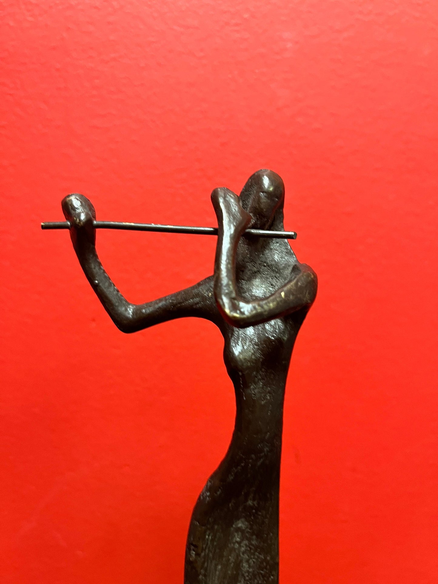 Lovely stylized 10 inch bronze flutist and on stand  super gift