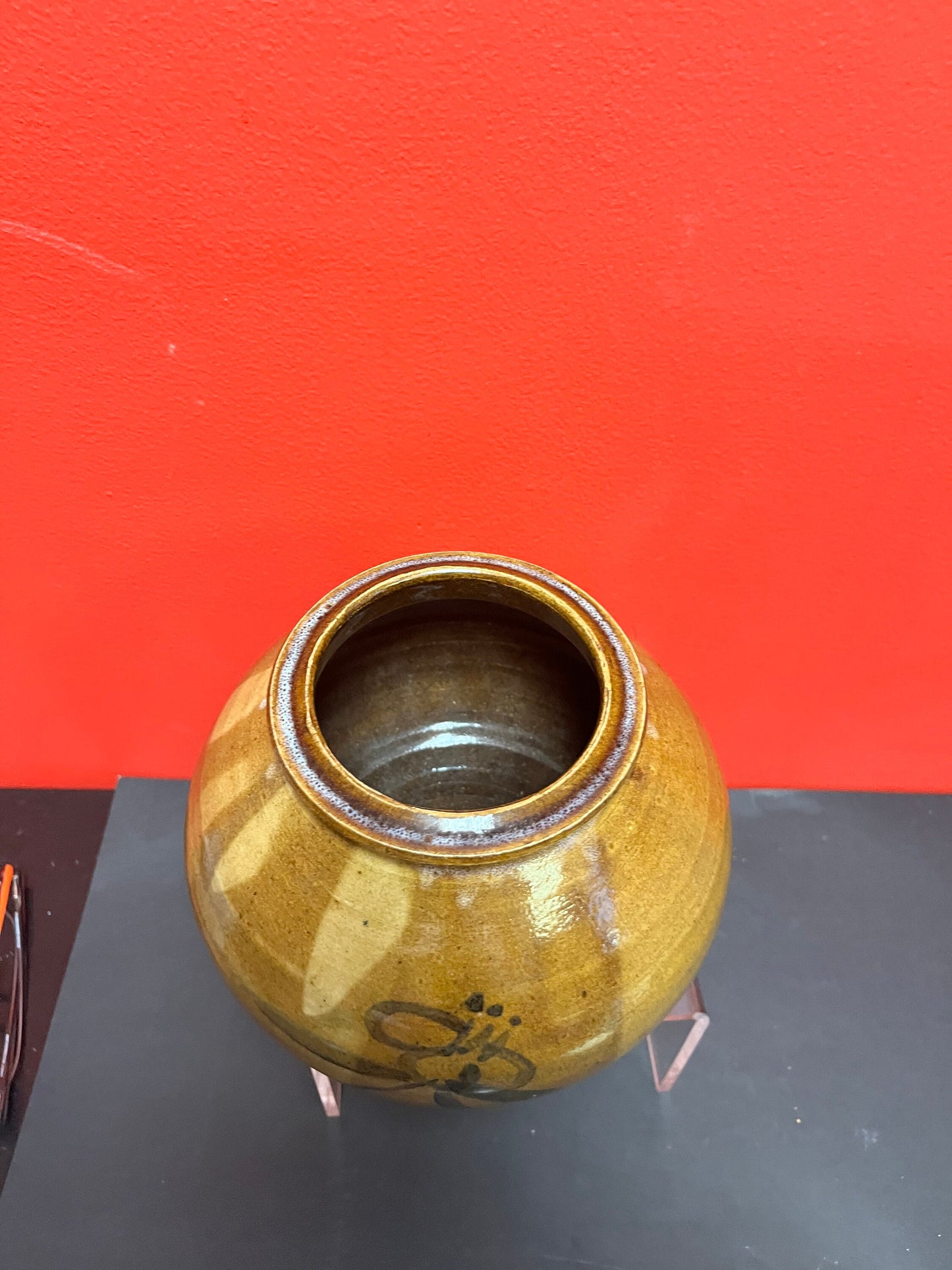 Lovely Canadian Japanese inspired pottery vessel  or vase  spectacular glaze, signed  8 inches high