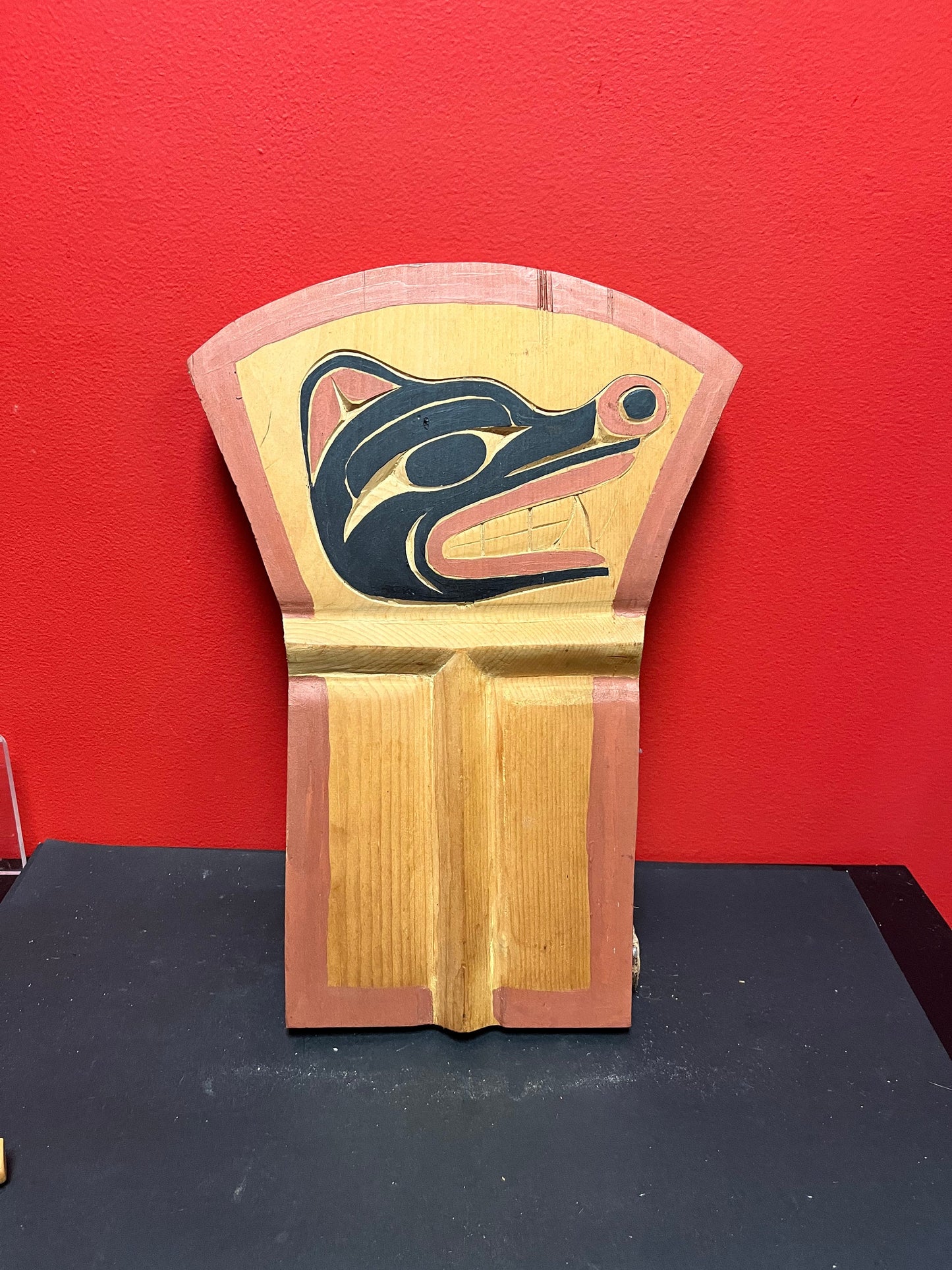 17 x 6 1/2 x 1 thick cedar indigenous, first nations pacific northwest coast bear plaque or board  needs hanger  great detail -