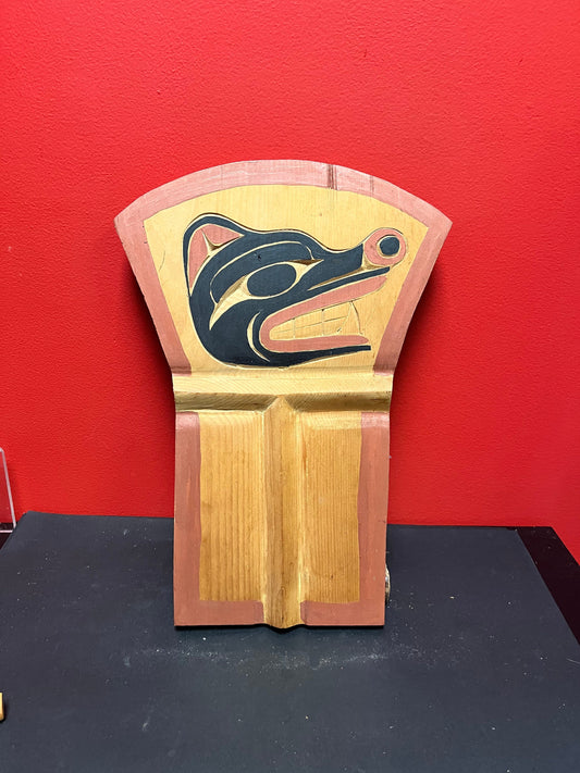 17 x 6 1/2 x 1 thick cedar indigenous, first nations pacific northwest coast bear plaque or board  needs hanger  great detail -