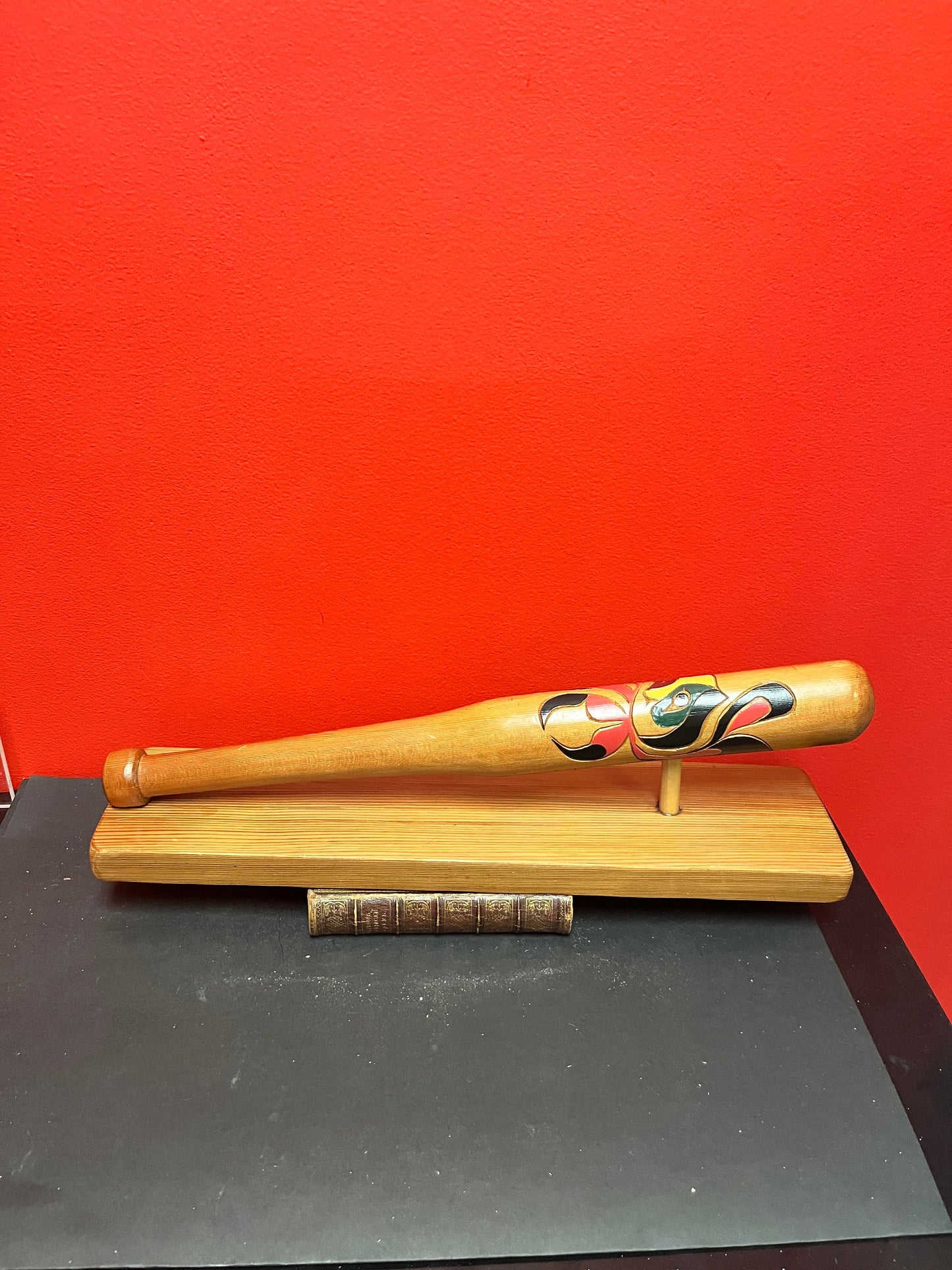 19 x 7 x 4 high authentic indigenous first nations pacific north west coast signed baseball bat on stand  super unique and cool