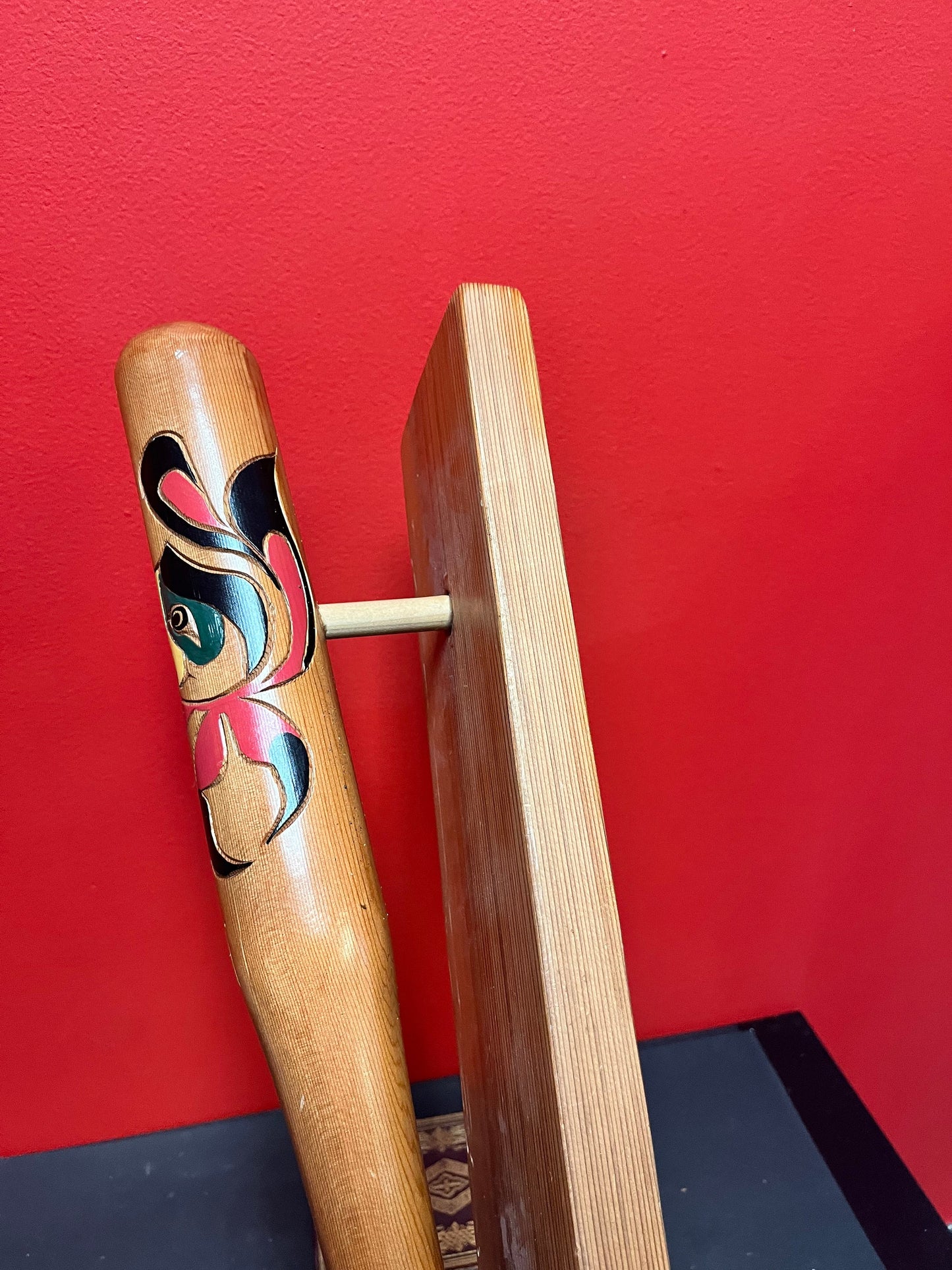 19 x 7 x 4 high authentic indigenous first nations pacific north west coast signed baseball bat on stand  super unique and cool