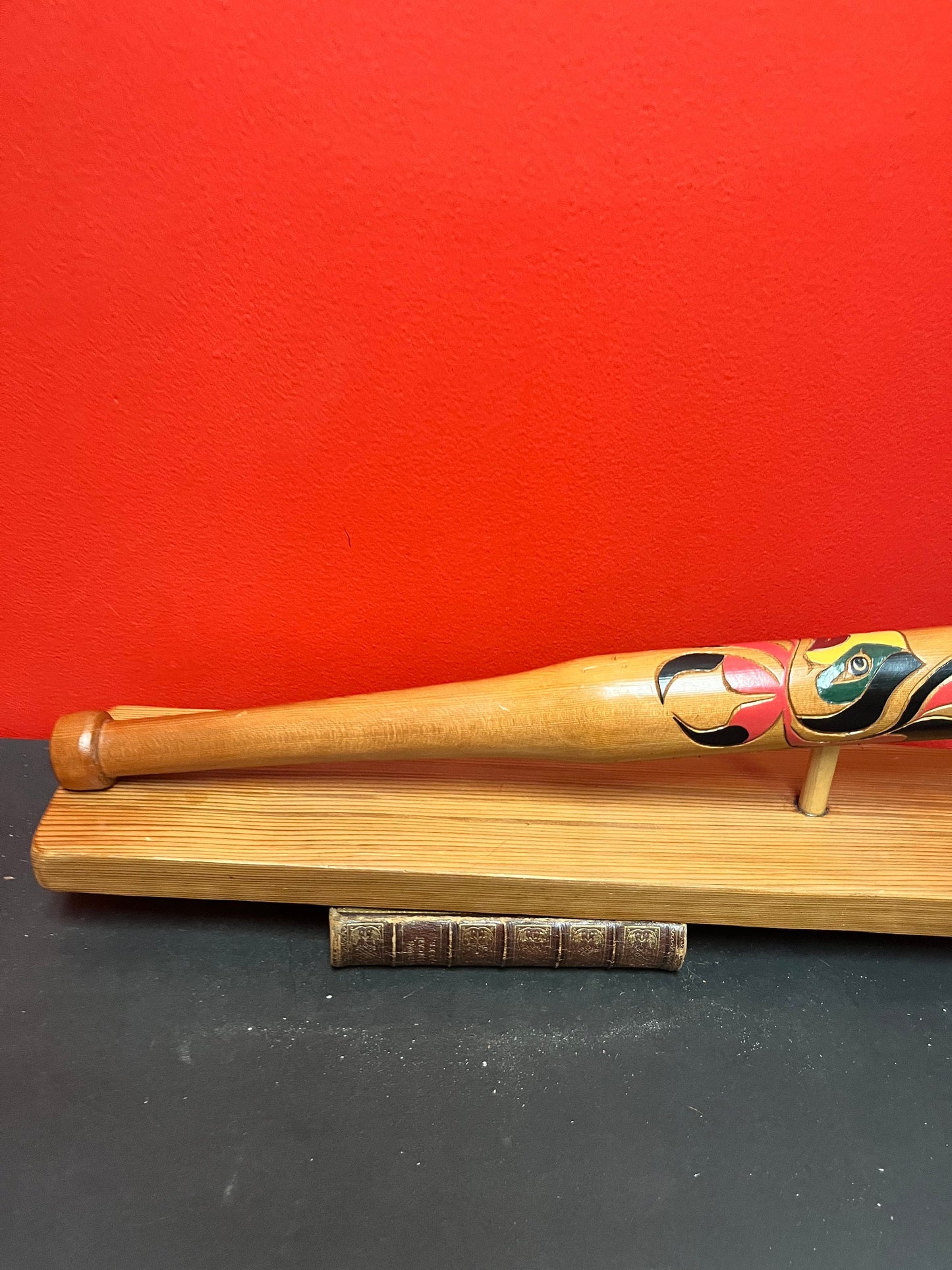 19 x 7 x 4 high authentic indigenous first nations pacific north west coast signed baseball bat on stand  super unique and cool