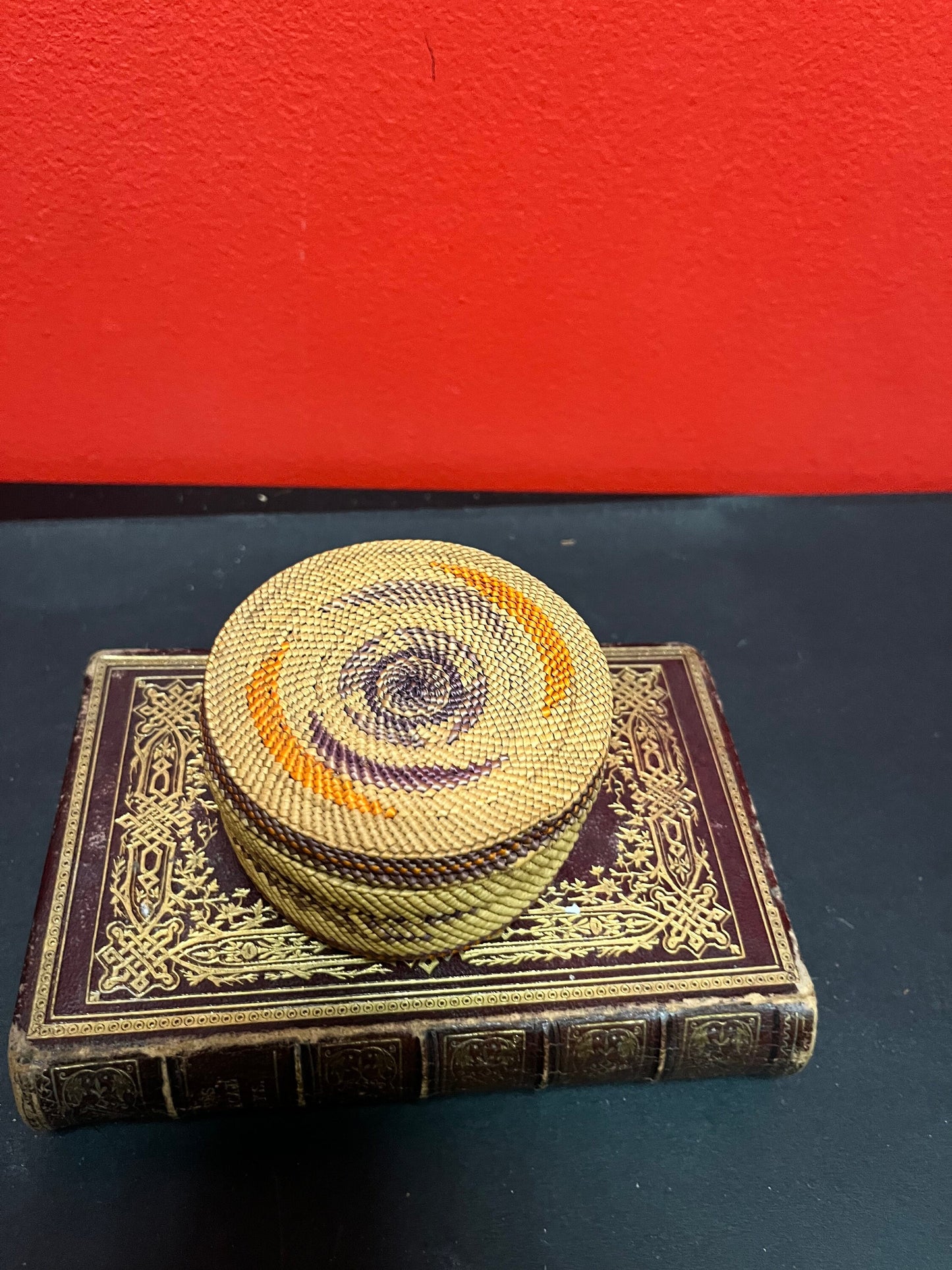 3 1/2 x 2 high tightly woven stunning Indigenous, first nations pacific northwest coast antique basket   fabulous condition