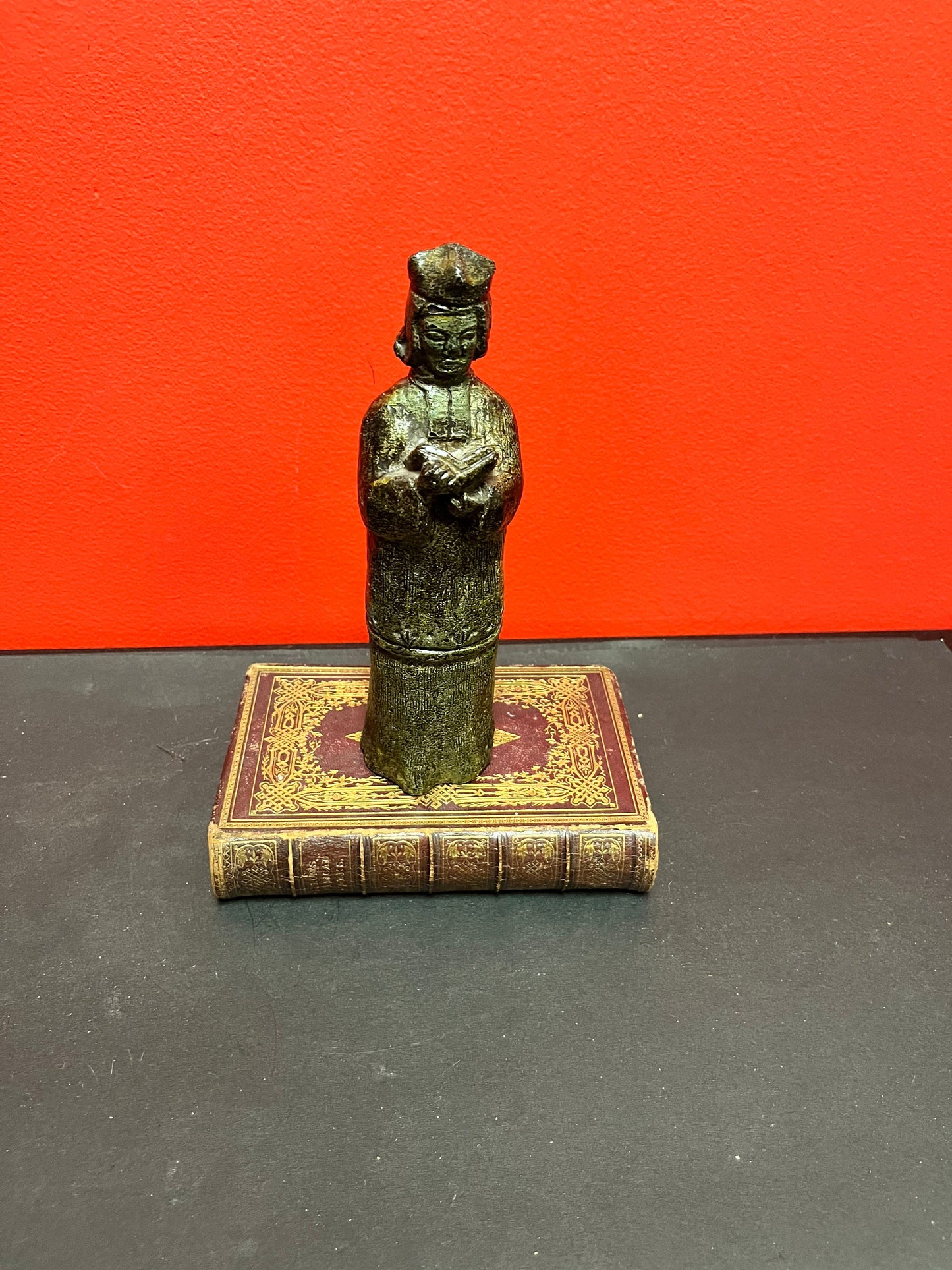 Very cool 8 inch European stone statue of a priest  unique in good condition