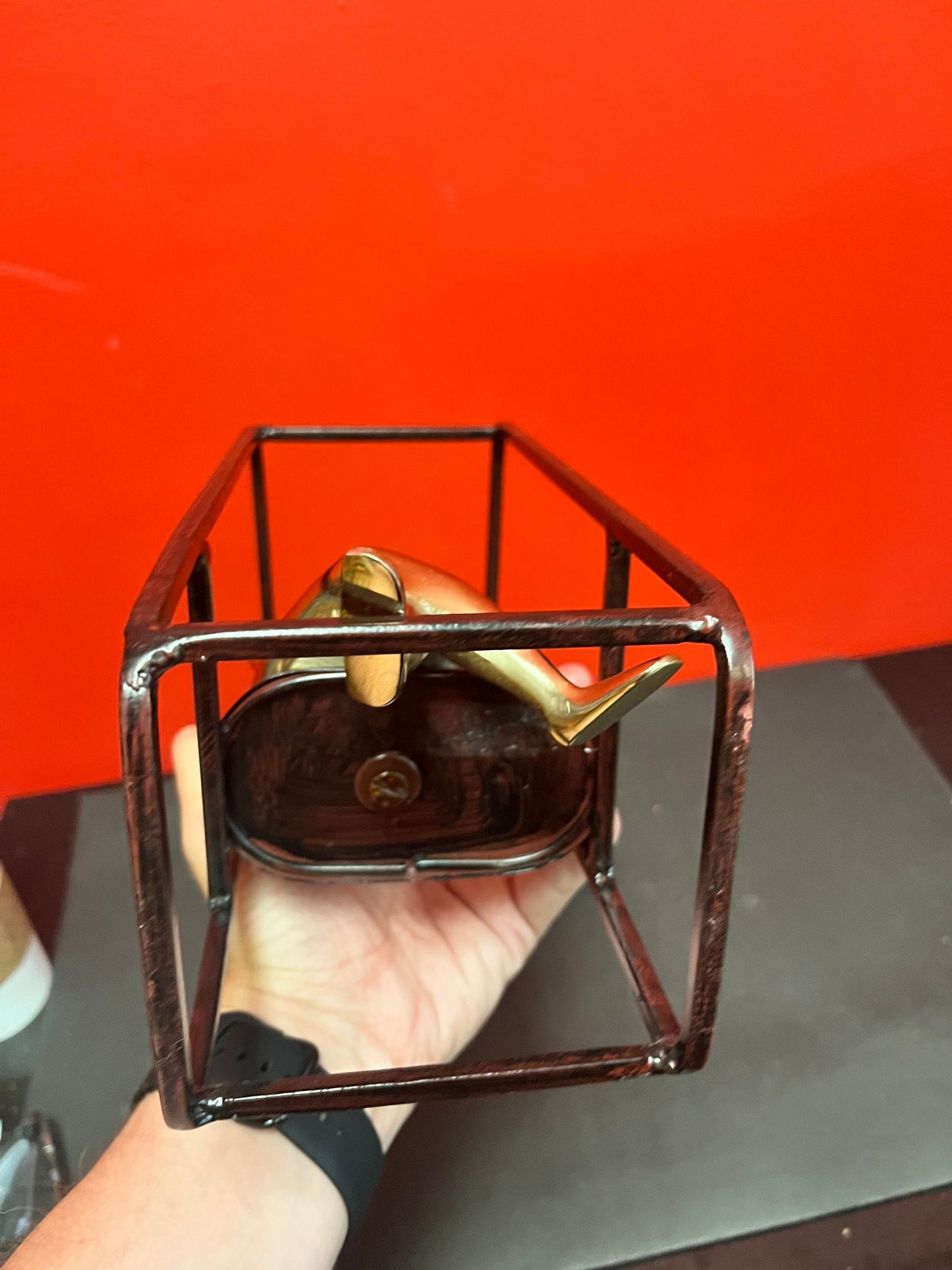 Stunning 11 x 4 wide bronze and brass deco nude in a cage   fabulous look  moderne beauty