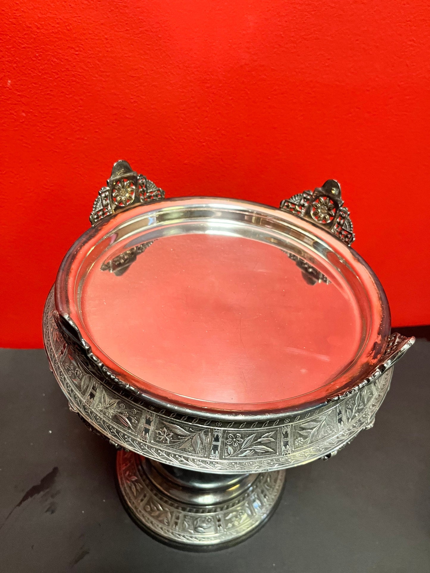 Stunning late 19 century cranberry glass and silver plate bridal basket on stand  wonderful condition  masterpiece