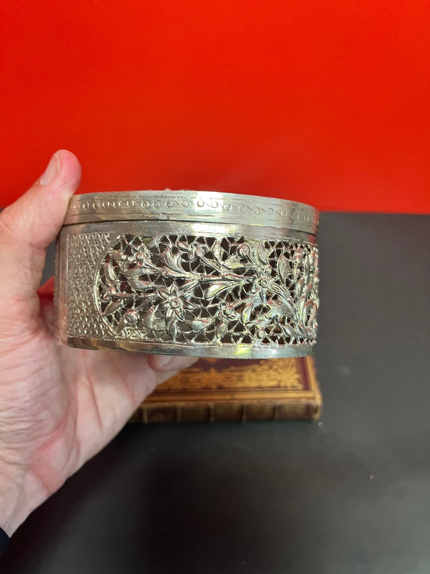 A  5 x 4 x 2 1/2 high Chinese silver box   heavily detailed untested