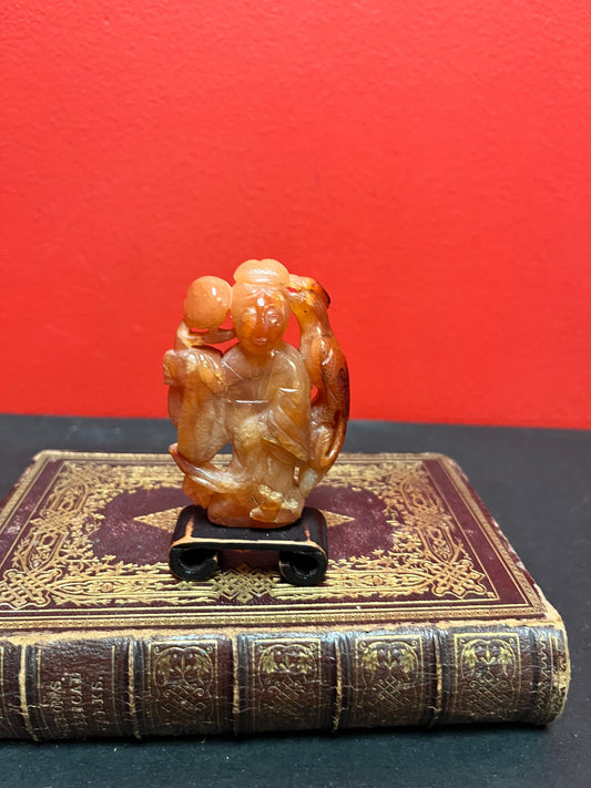 Very rare 3 inch high Chinese red jade beauty on stand - wow