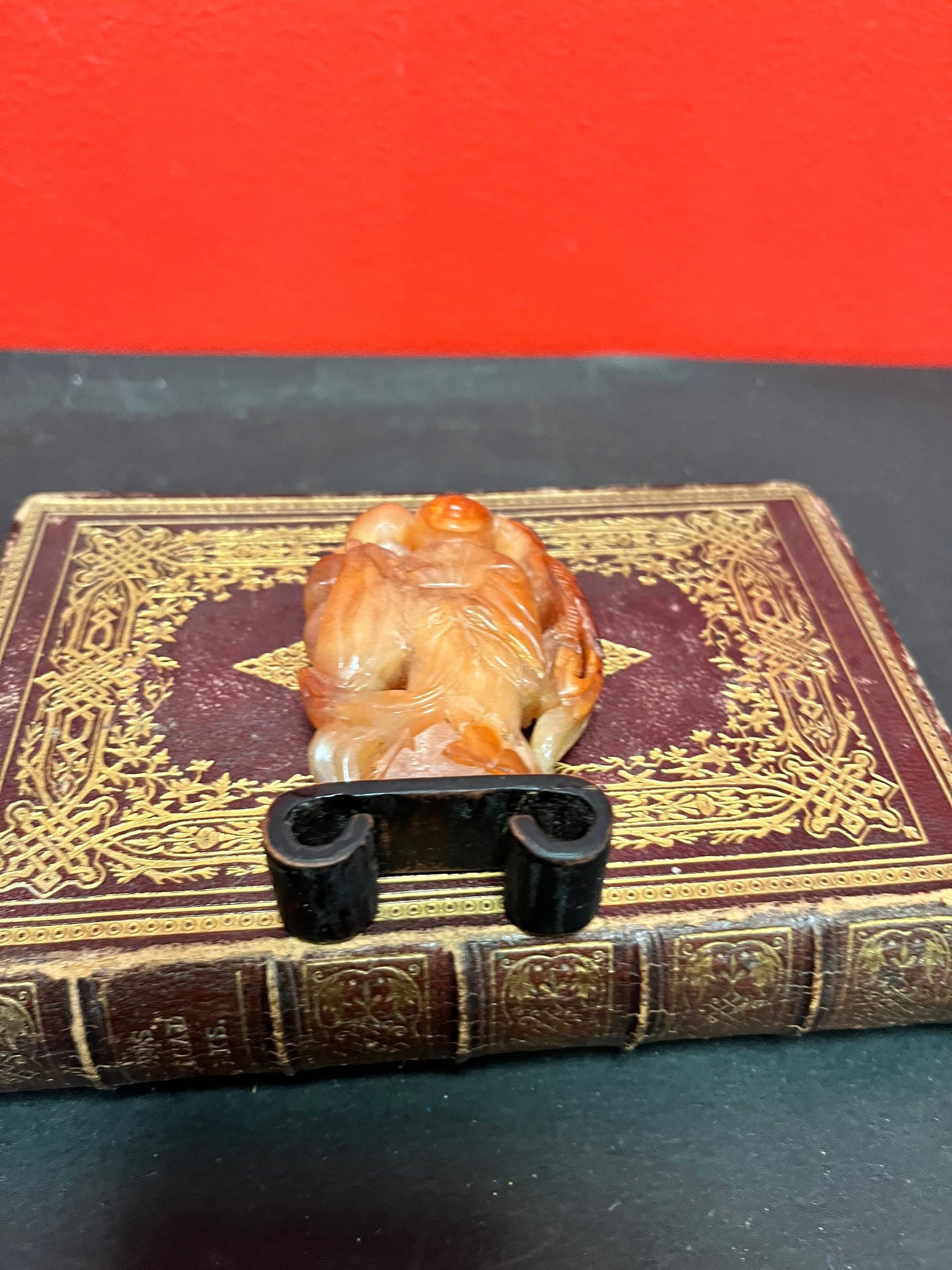 Very rare 3 inch high Chinese red jade beauty on stand - wow