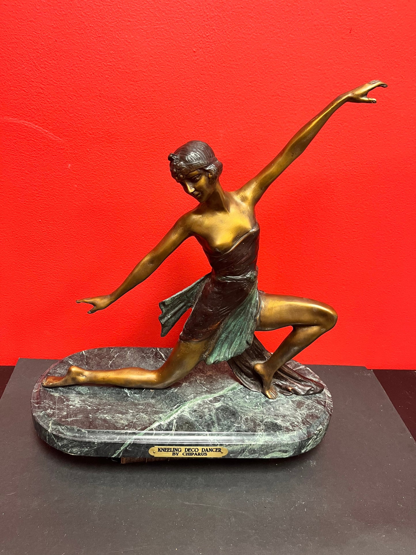 Absolutely stunning 16 x 16 signed bronze Chiparus dancer on marble stand  impressive and heavy