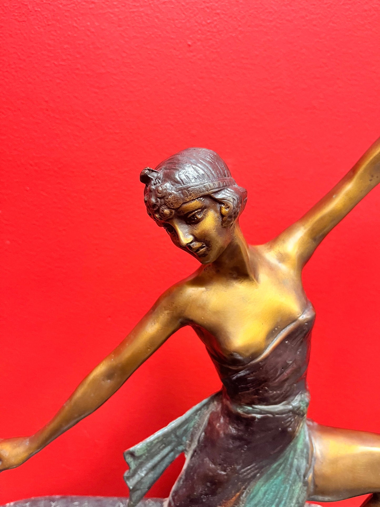 Absolutely stunning 16 x 16 signed bronze Chiparus dancer on marble stand  impressive and heavy