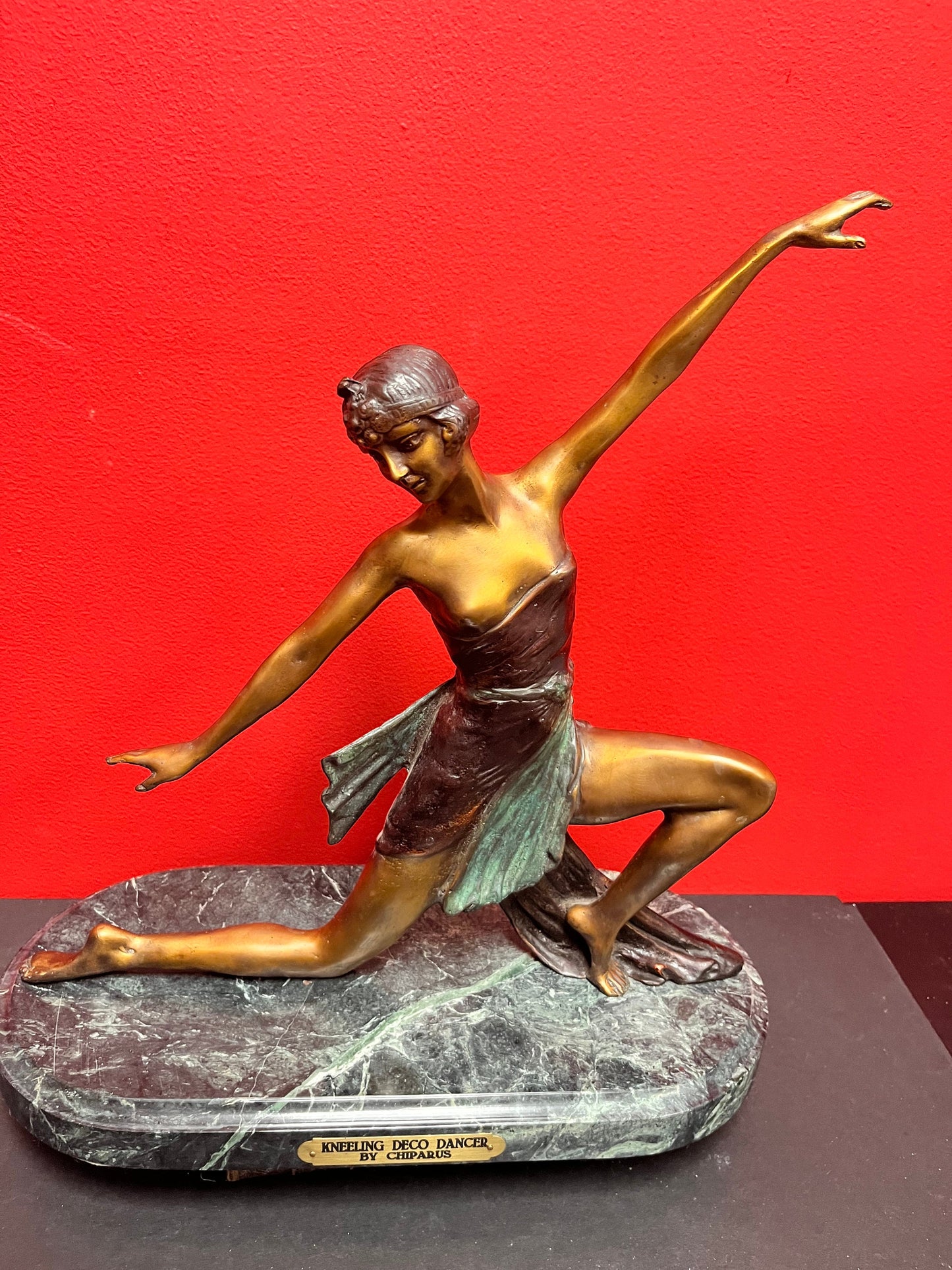 Absolutely stunning 16 x 16 signed bronze Chiparus dancer on marble stand  impressive and heavy