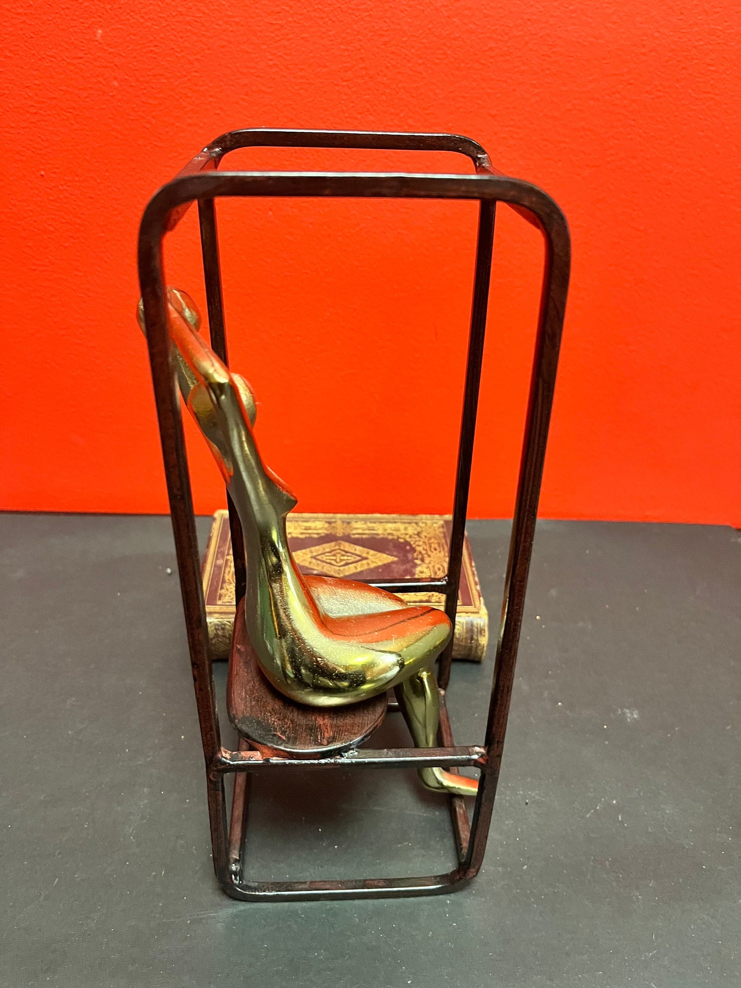 Stunning 11 x 4 wide bronze and brass deco nude in a cage   fabulous look  moderne beauty