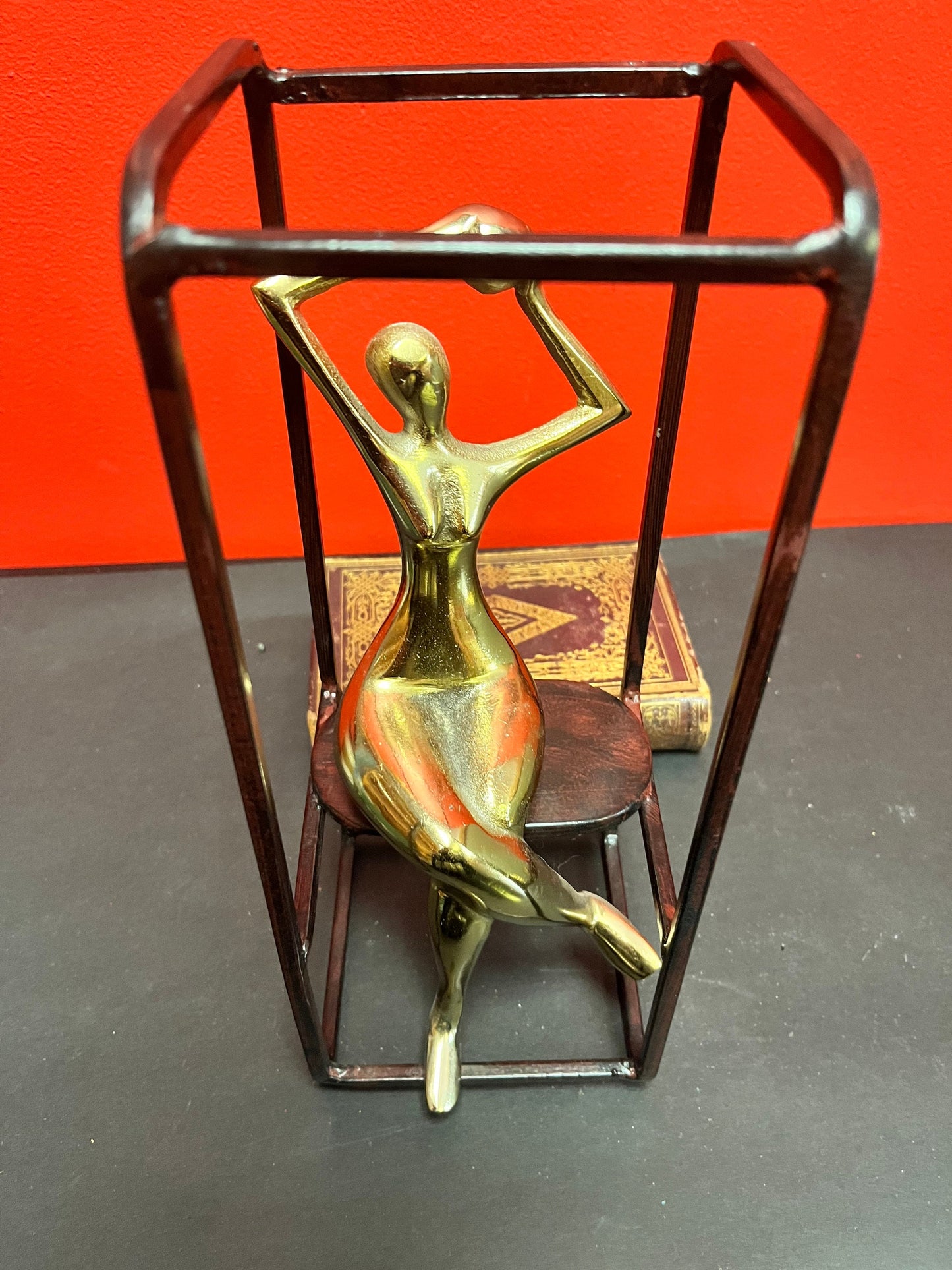 Stunning 11 x 4 wide bronze and brass deco nude in a cage   fabulous look  moderne beauty