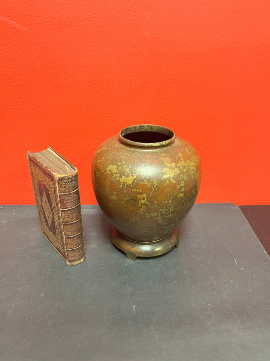 Stunning antique Japanese bronze, 8 inch vase on original stand  great patina - Super value