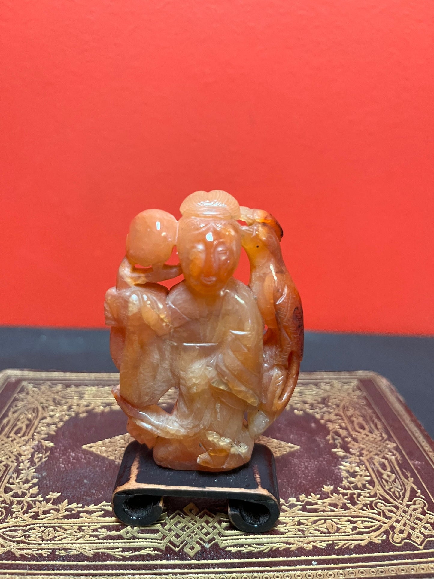 Very rare 3 inch high Chinese red jade beauty on stand - wow