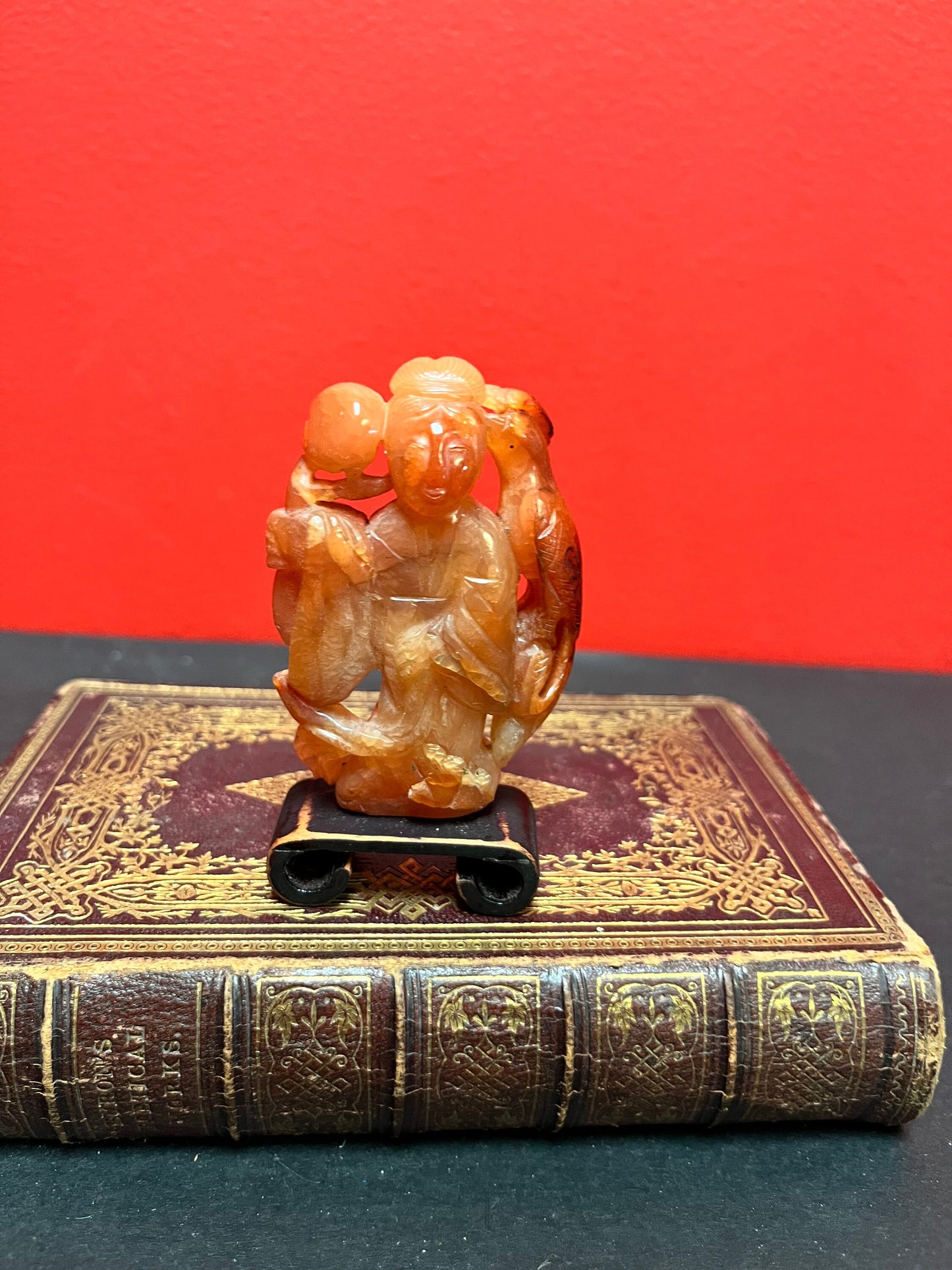 Very rare 3 inch high Chinese red jade beauty on stand - wow